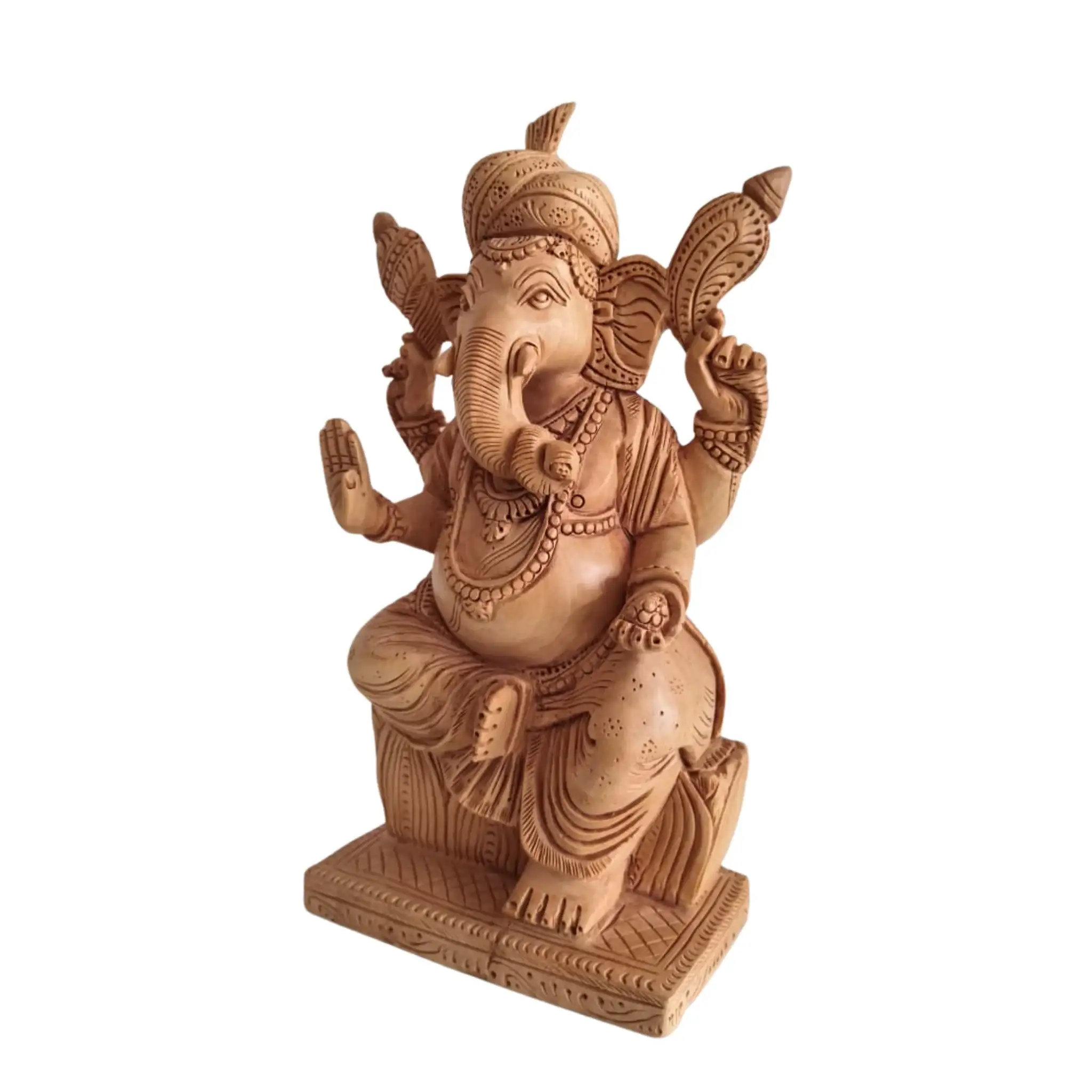 Hand-Carved Wooden Lord Ganesha Statue for Prosperity & Wisdom - Image 3