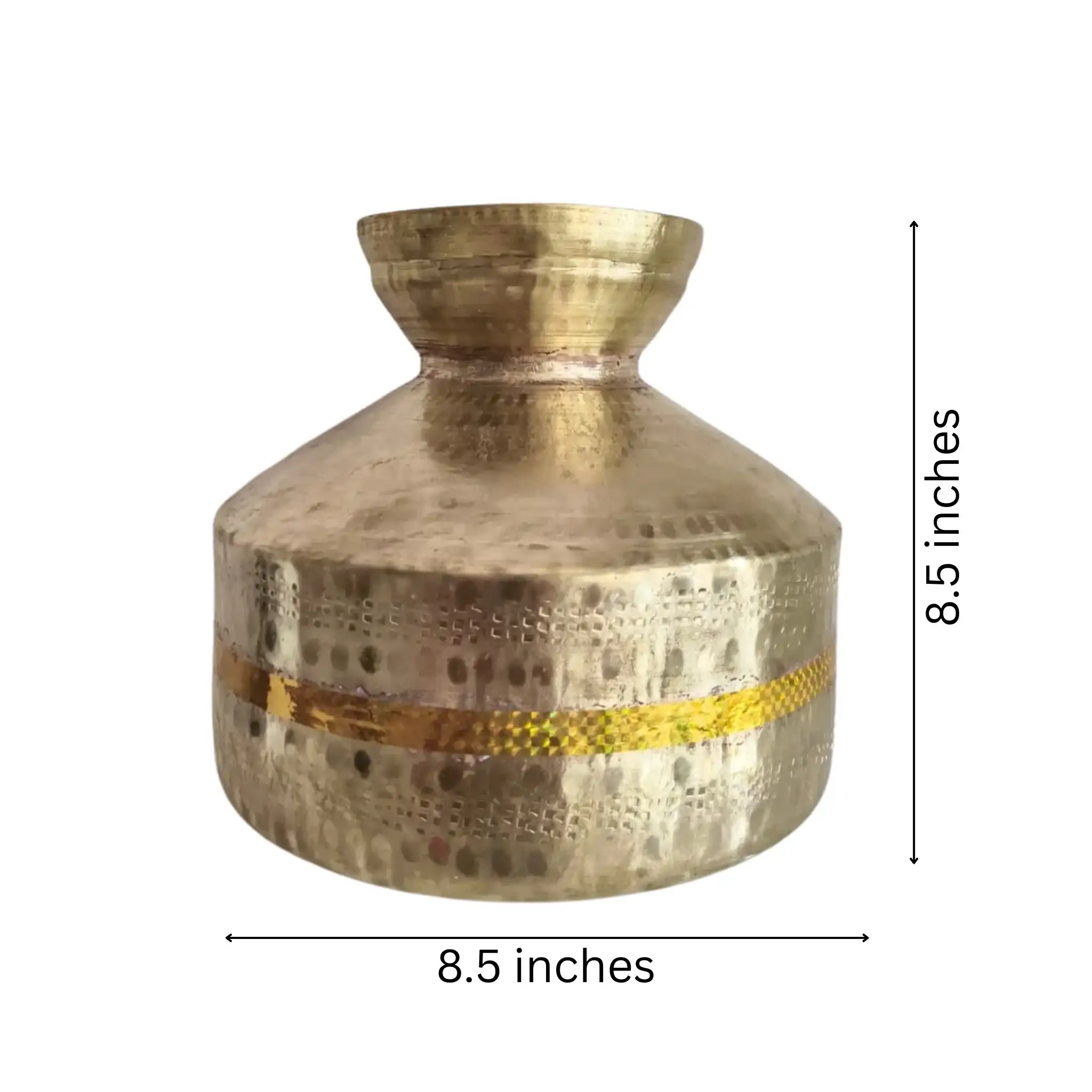 Brass Pot – Decorative Vintage Pooja Vessel with Golden Band | Brass Water Vessel | Binde - Image 4