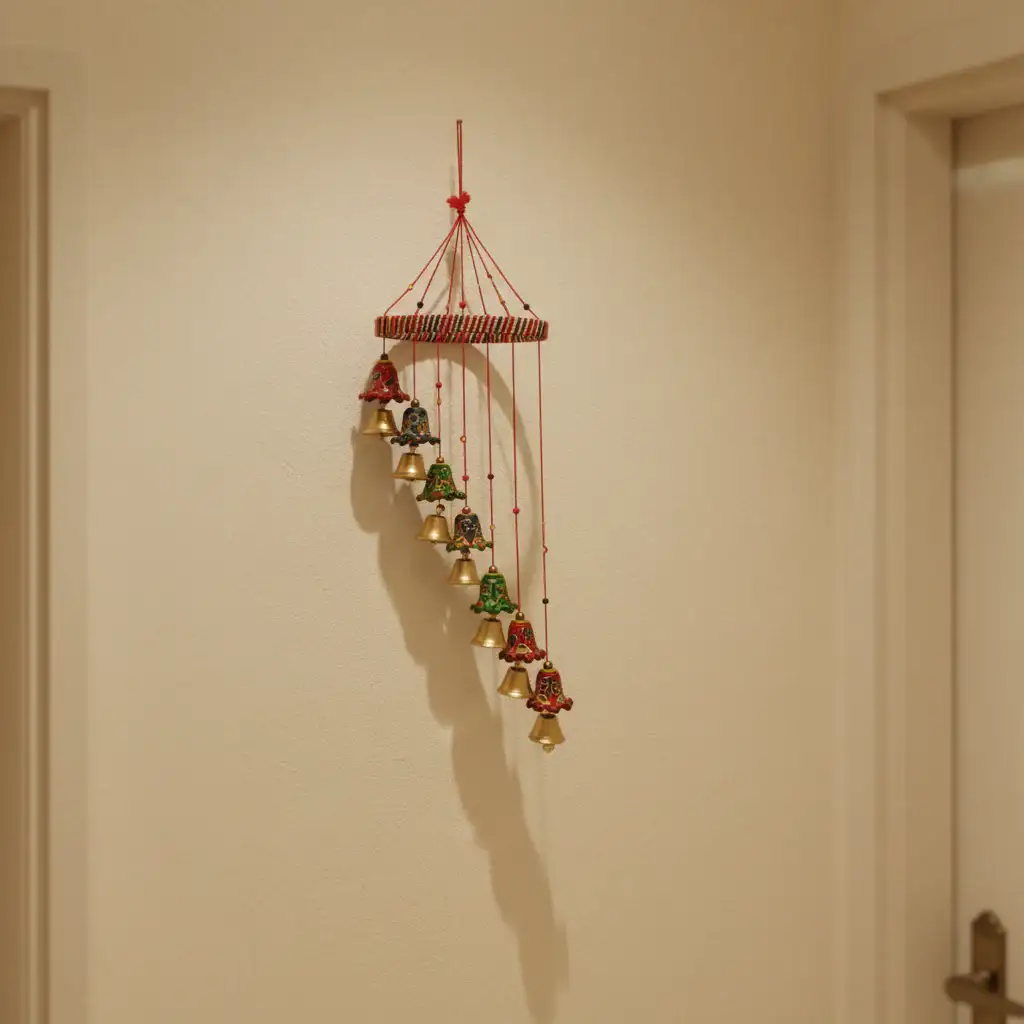 Hand-Painted Indian Folk Art Bell Cascade Wall Hanging