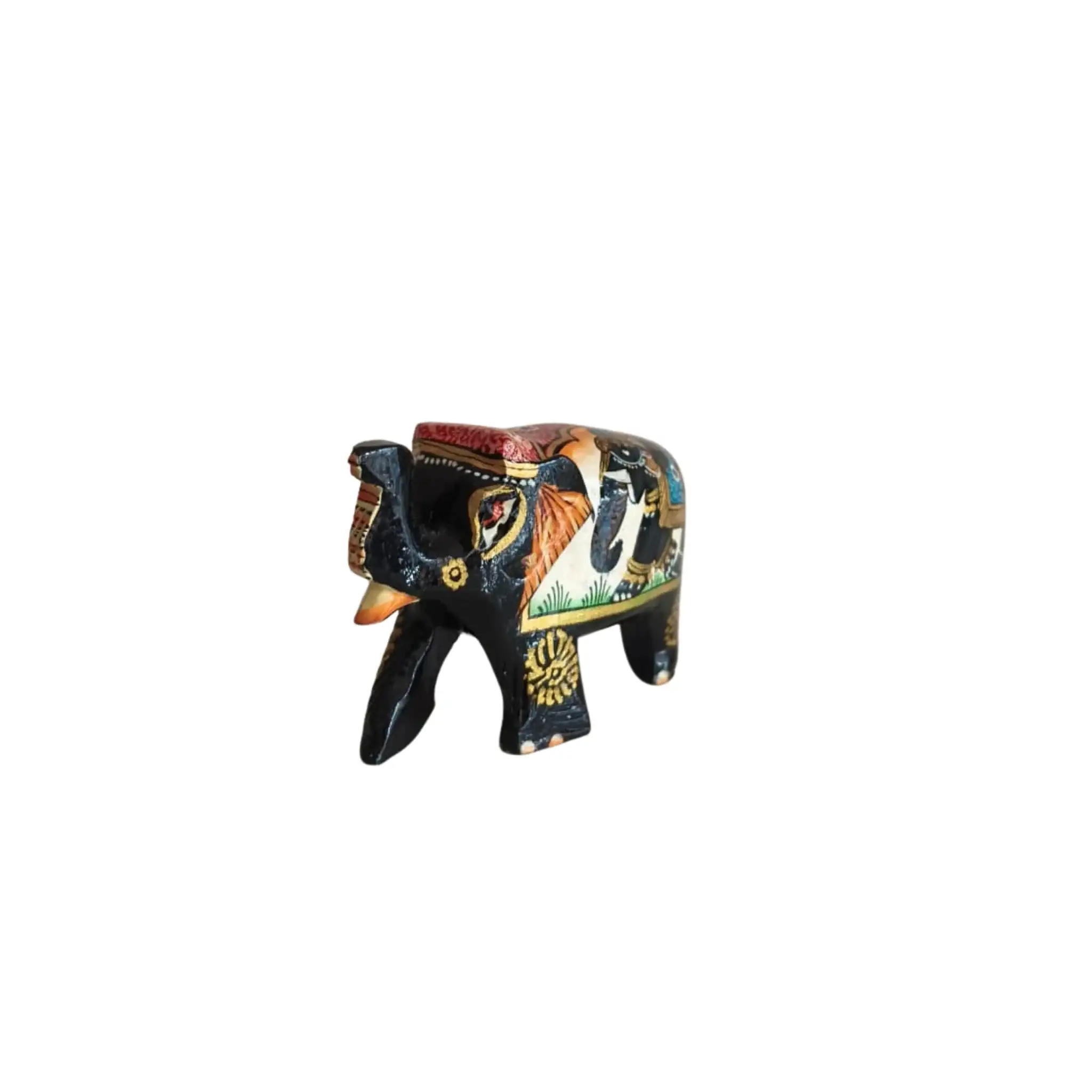 Hand-Painted Black Elephant Figurine with Traditional Indian Art - Image 3