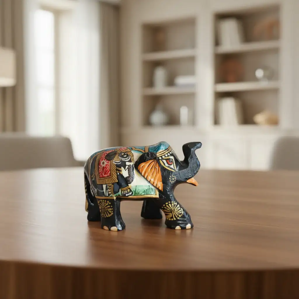 Hand-Painted Black Elephant Figurine with Traditional Indian Art - Image 6
