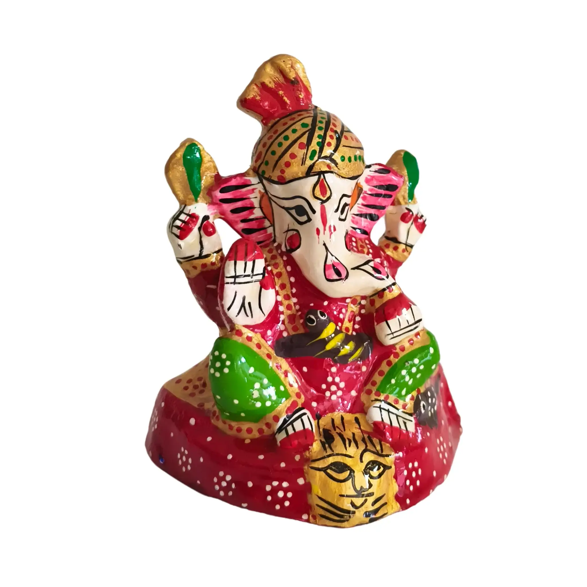Hand-Painted Ganesha Idol - Auspicious Red Meenakari with Lion Base - Image 4