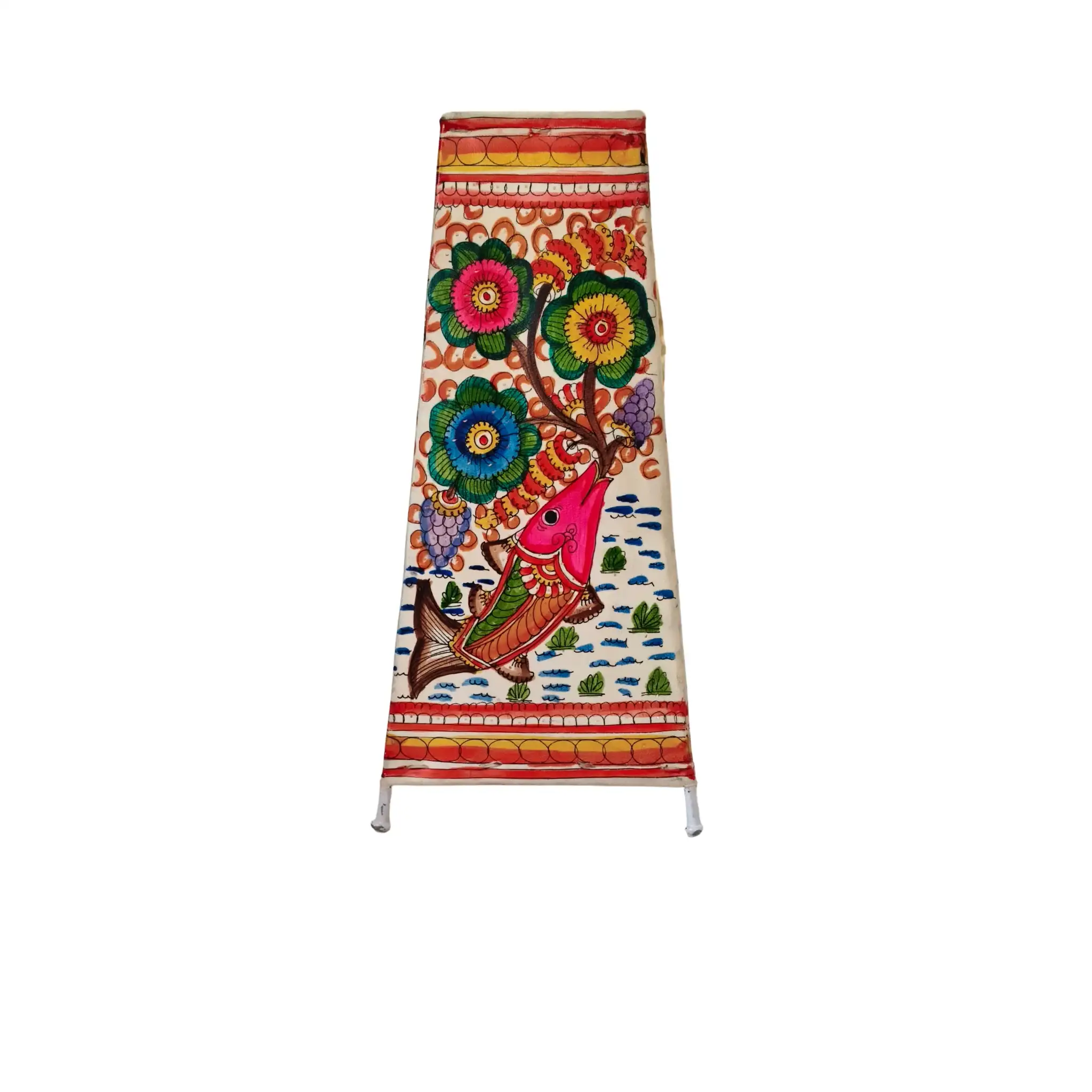 Hand-Painted Leather Lamp with Vibrant Fish and Tree of Life Motif - Image 3