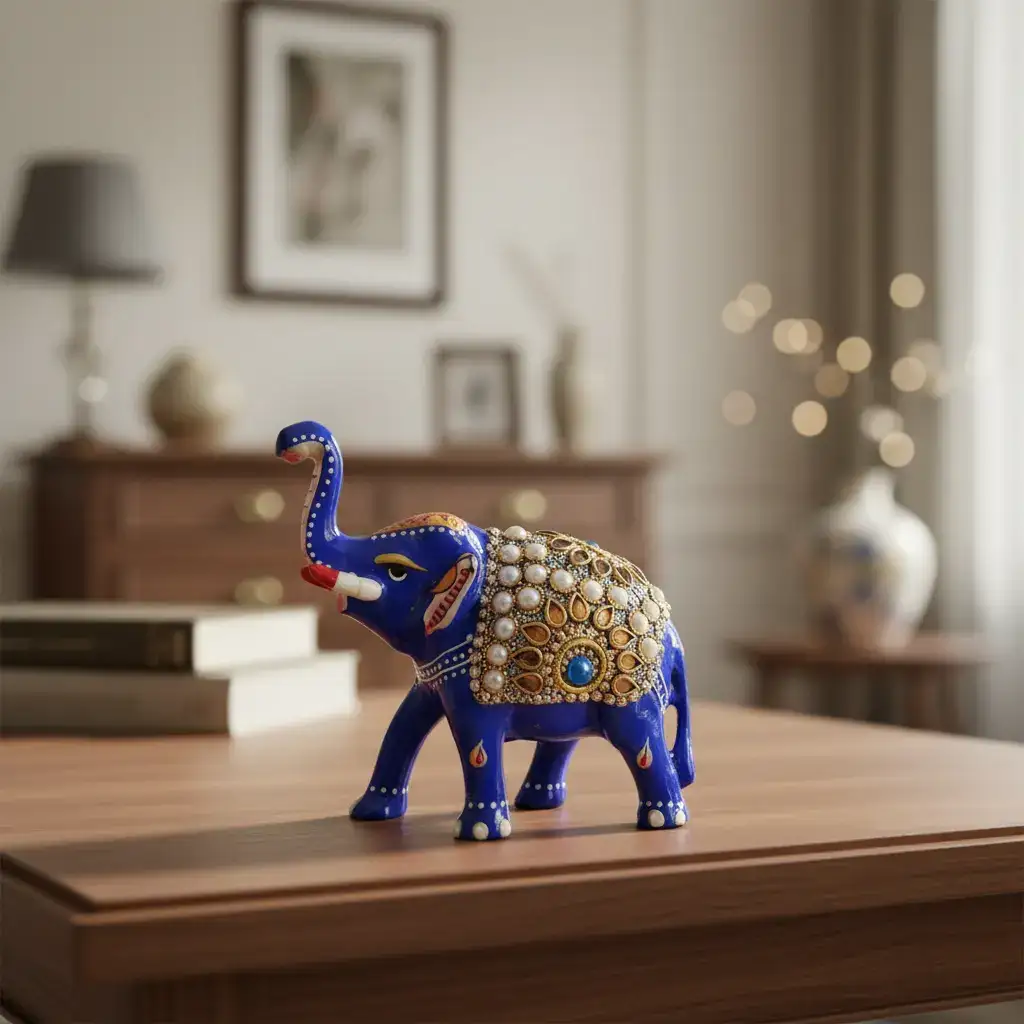 Hand-Painted Metal Elephant with Stone Inlay | Decorative Figurine - Image 10