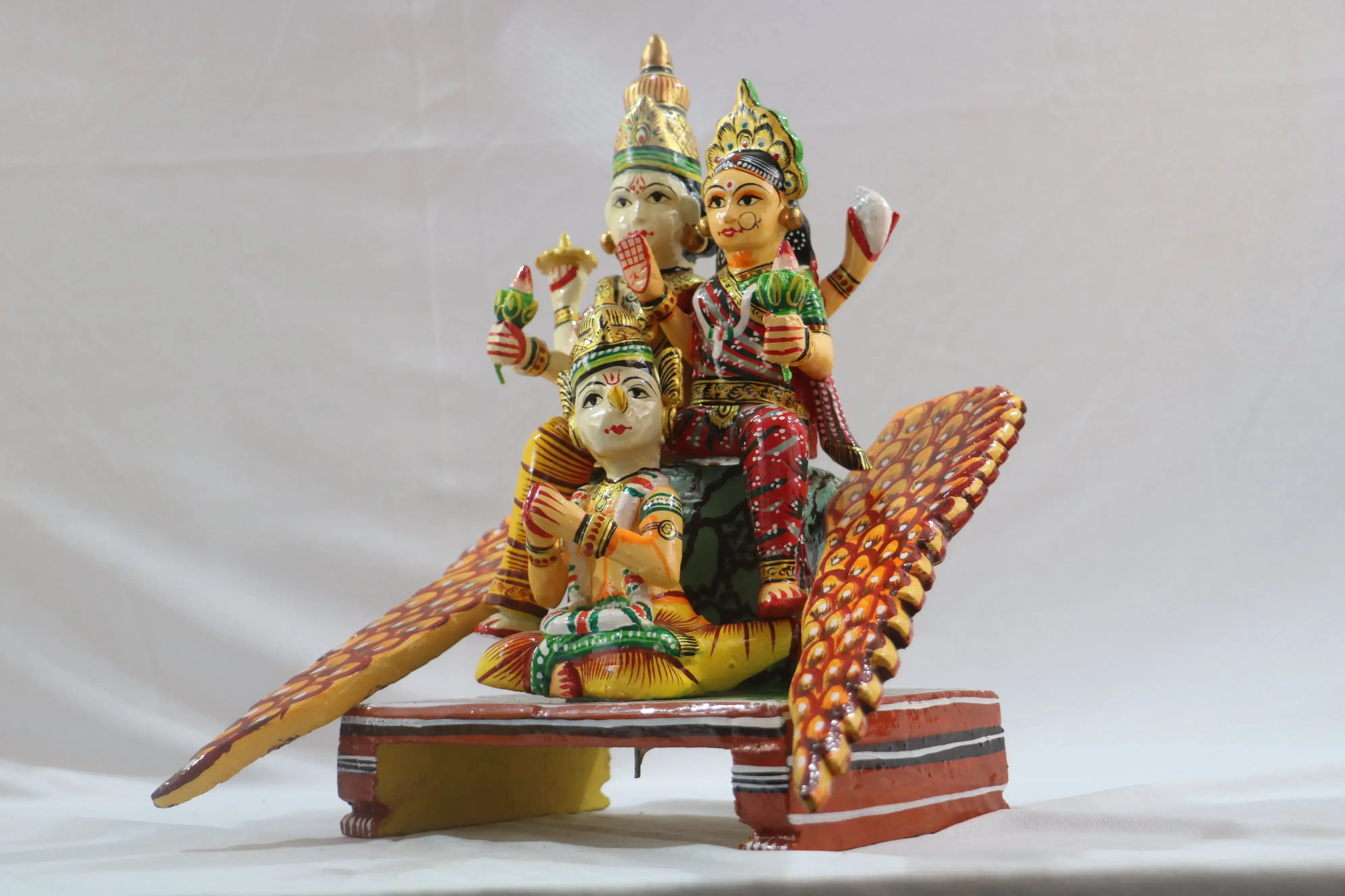 Vishnu Laxmi Garuda Idol Wooden Hand Painted decorative - Image 2