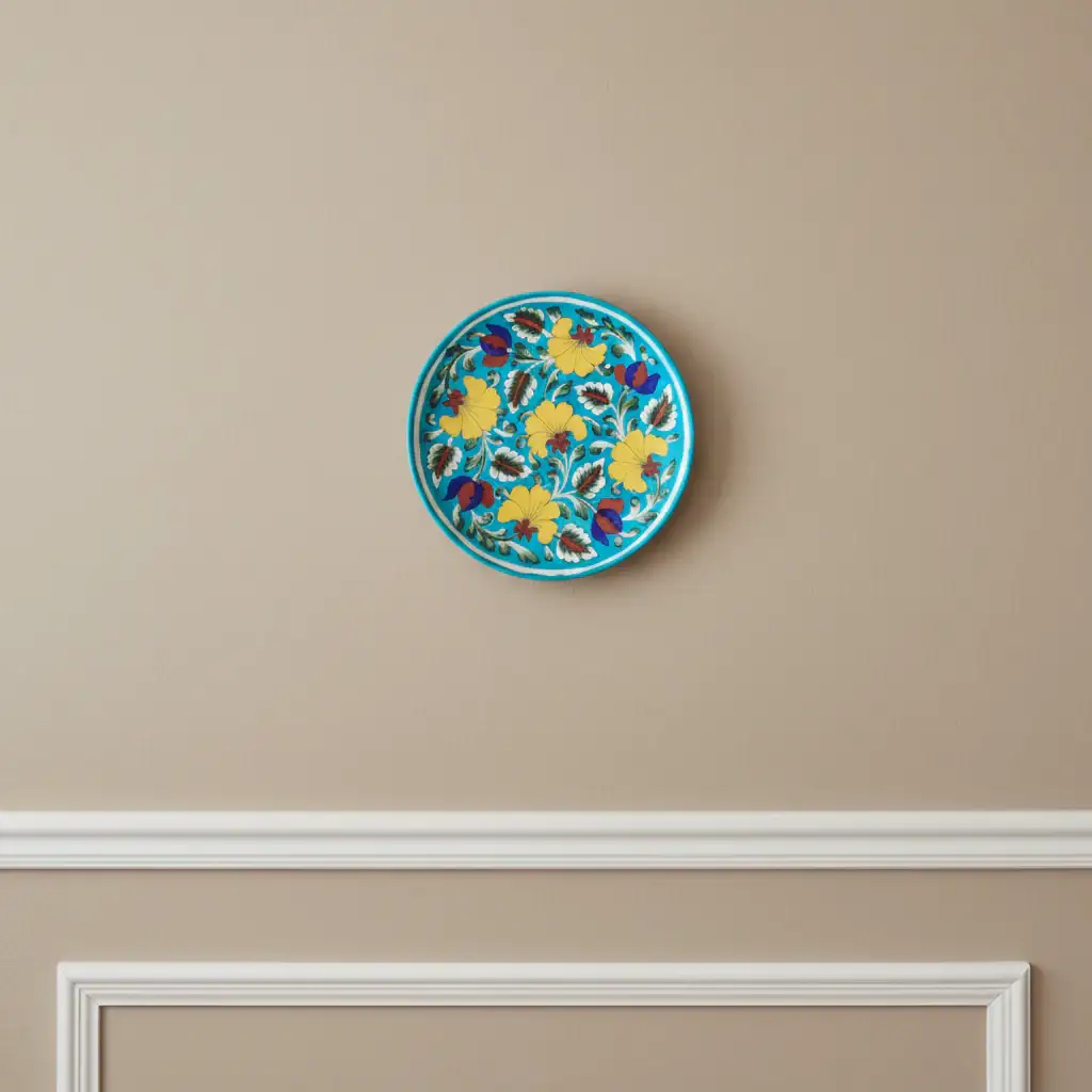 Hand-Painted Wall Plate Yellow and Blue Floral