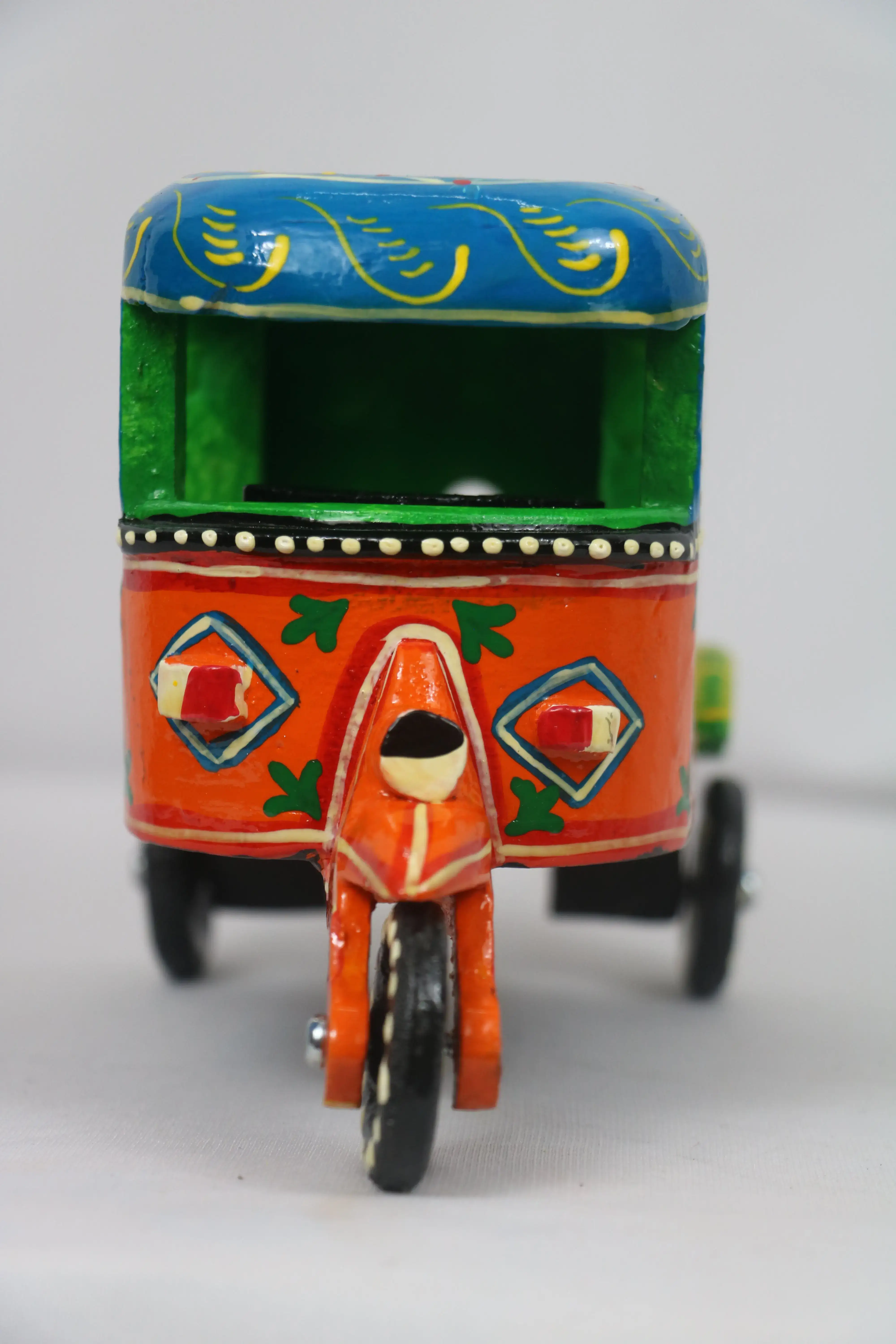 Wooden Auto Rickshaw Decor Model – Hand-Painted Ethnic Craft from India - Image 4