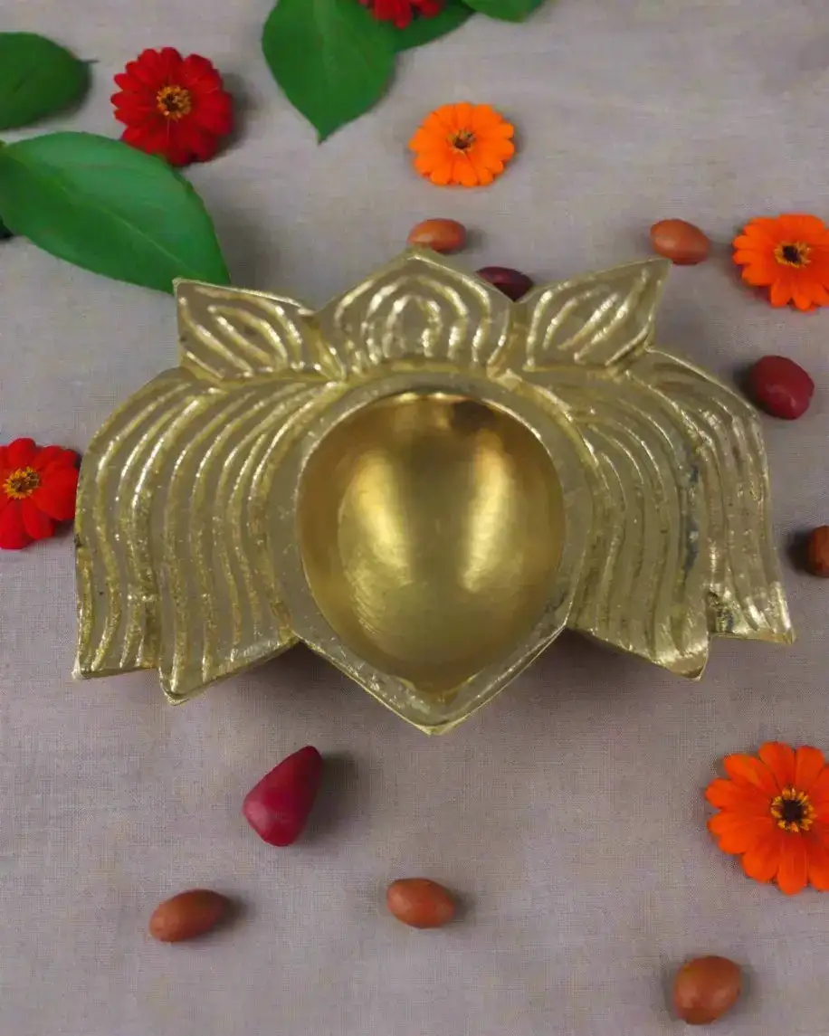 Handcrafted Brass Lotus Diya with Intricate Design - Image 3
