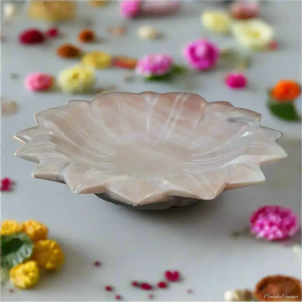 Handcrafted Marble Lotus Urli – Decorative Floral Bowl - Image 3
