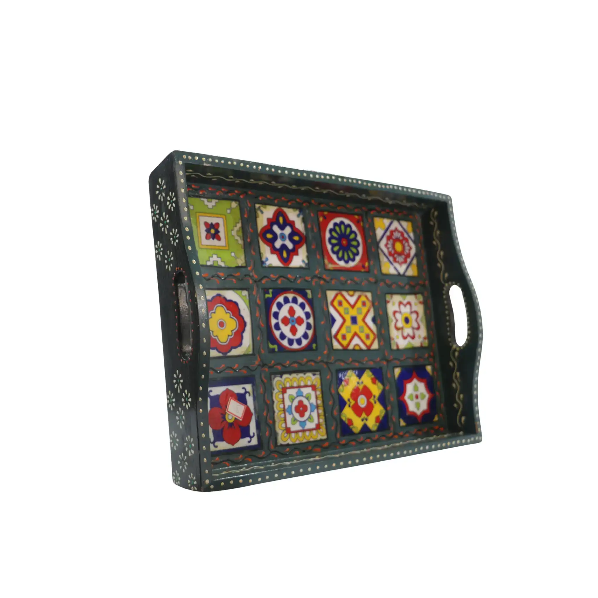 Multi-Color Pottery Pattern Tray – Handcrafted Decorative Serving Tray - Image 10