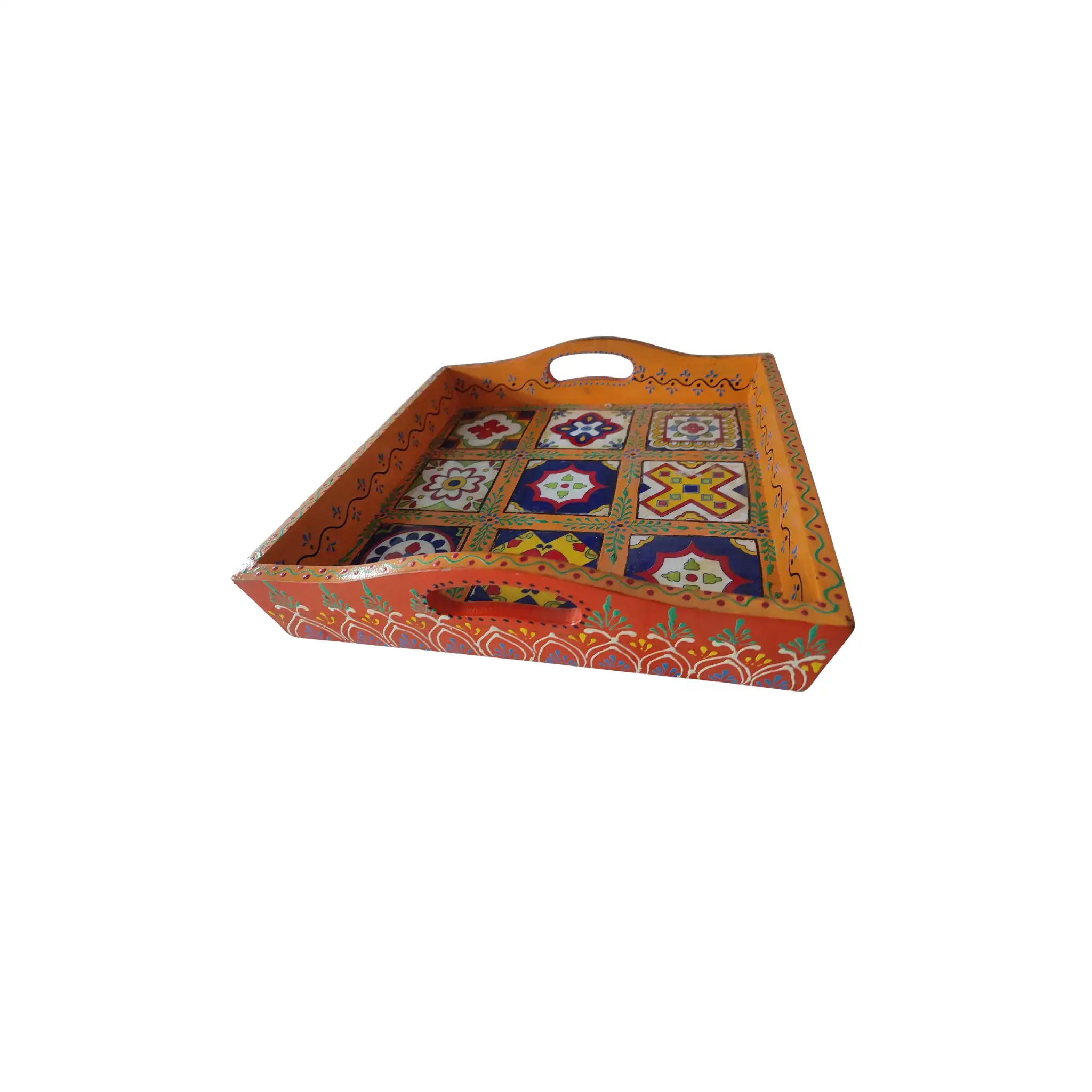 Multi-Color Pottery Pattern Tray – Handcrafted Decorative Serving Tray - Image 5
