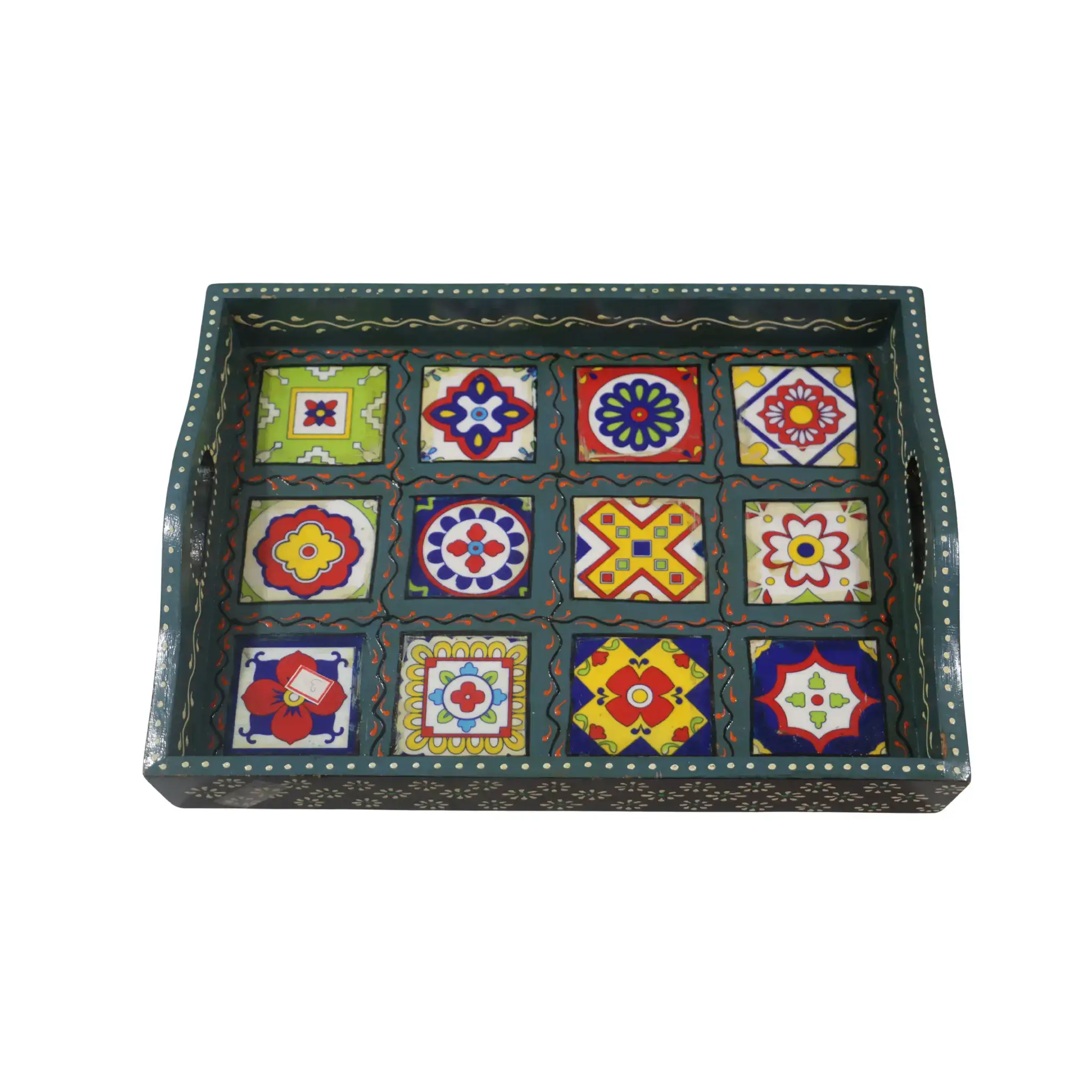 Multi-Color Pottery Pattern Tray – Handcrafted Decorative Serving Tray - Image 8