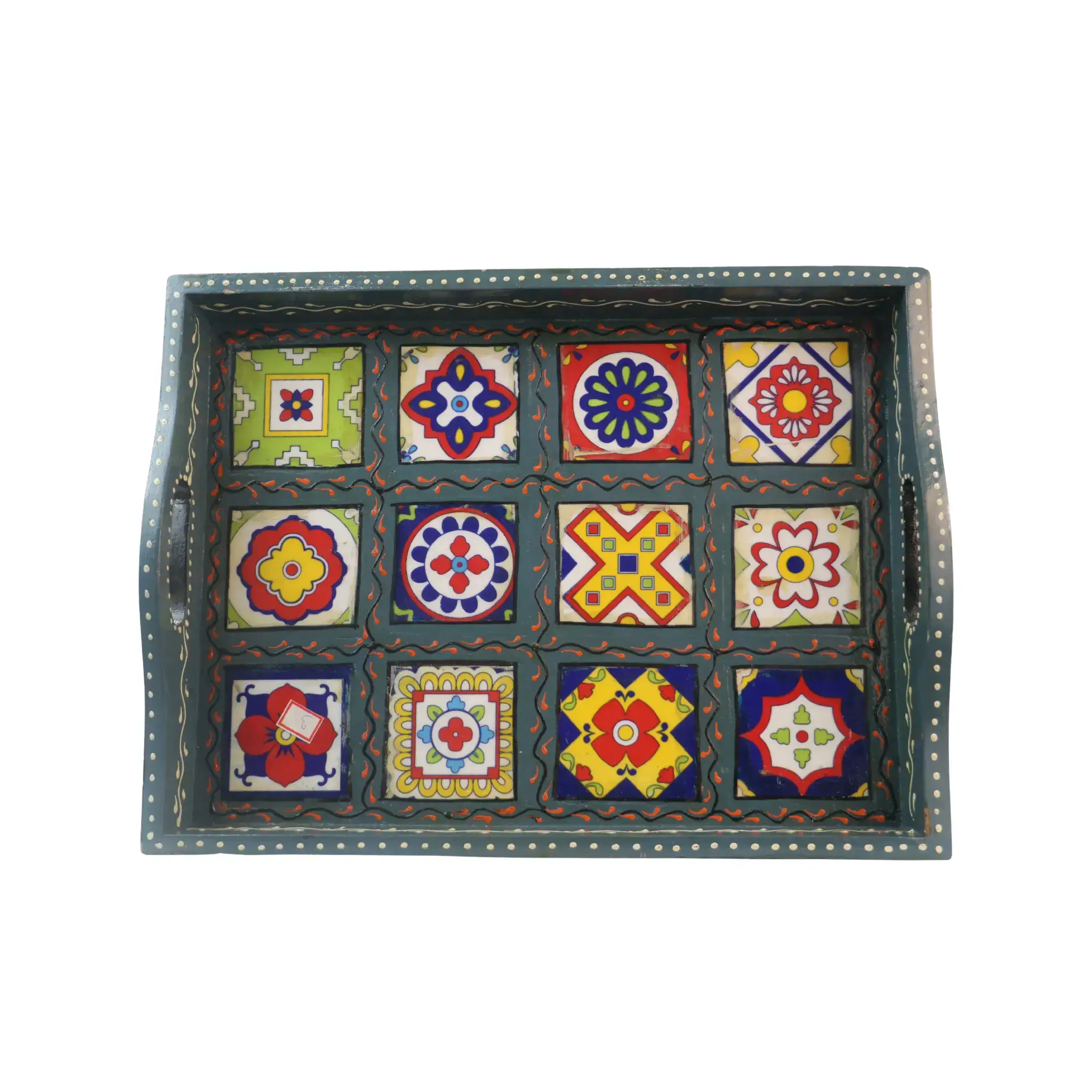 Multi-Color Pottery Pattern Tray – Handcrafted Decorative Serving Tray - Image 9