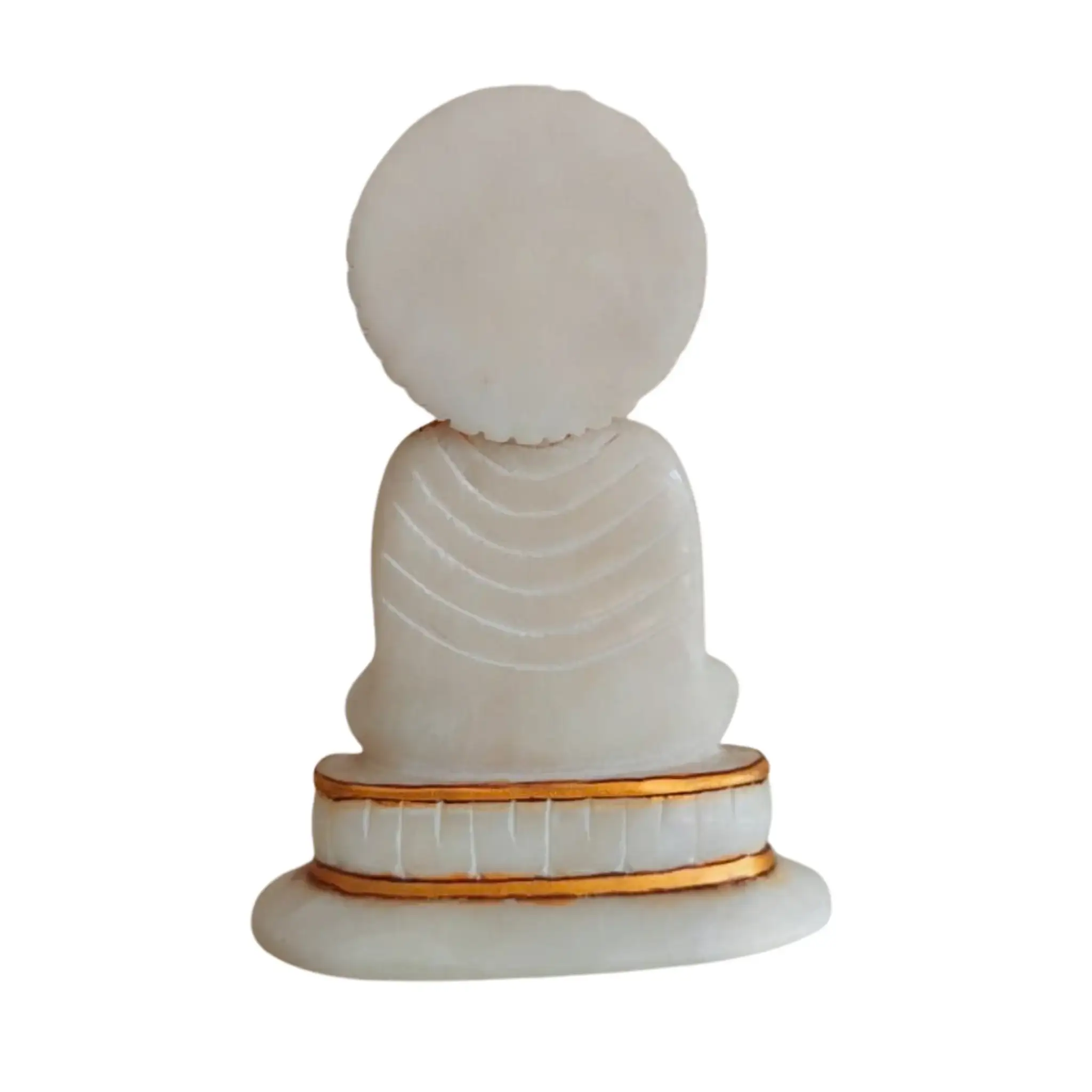 White Marble Buddha Statue – Meditating Buddha Idol with Gold Detailing - Image 5