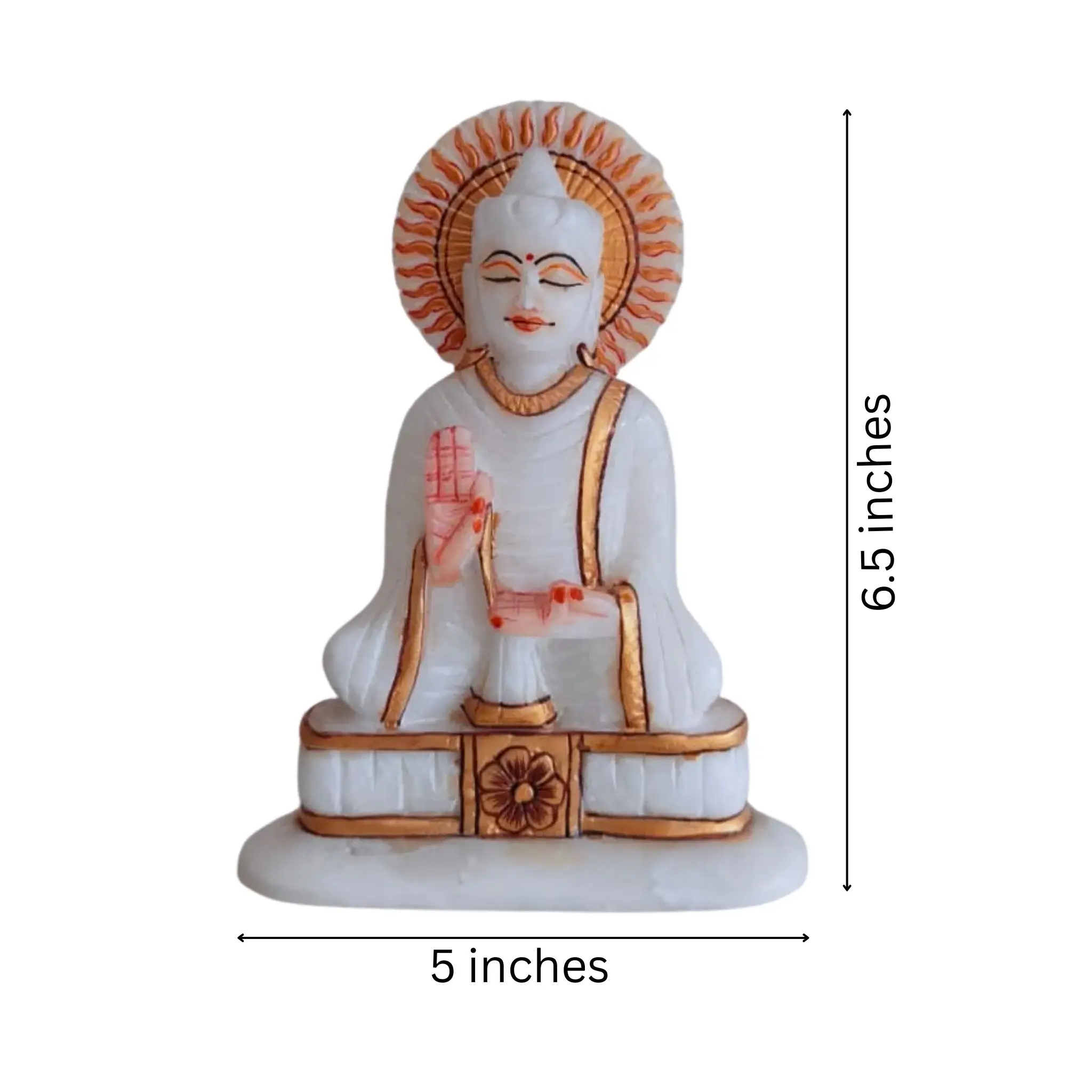 White Marble Buddha Statue – Meditating Buddha Idol with Gold Detailing - Image 7