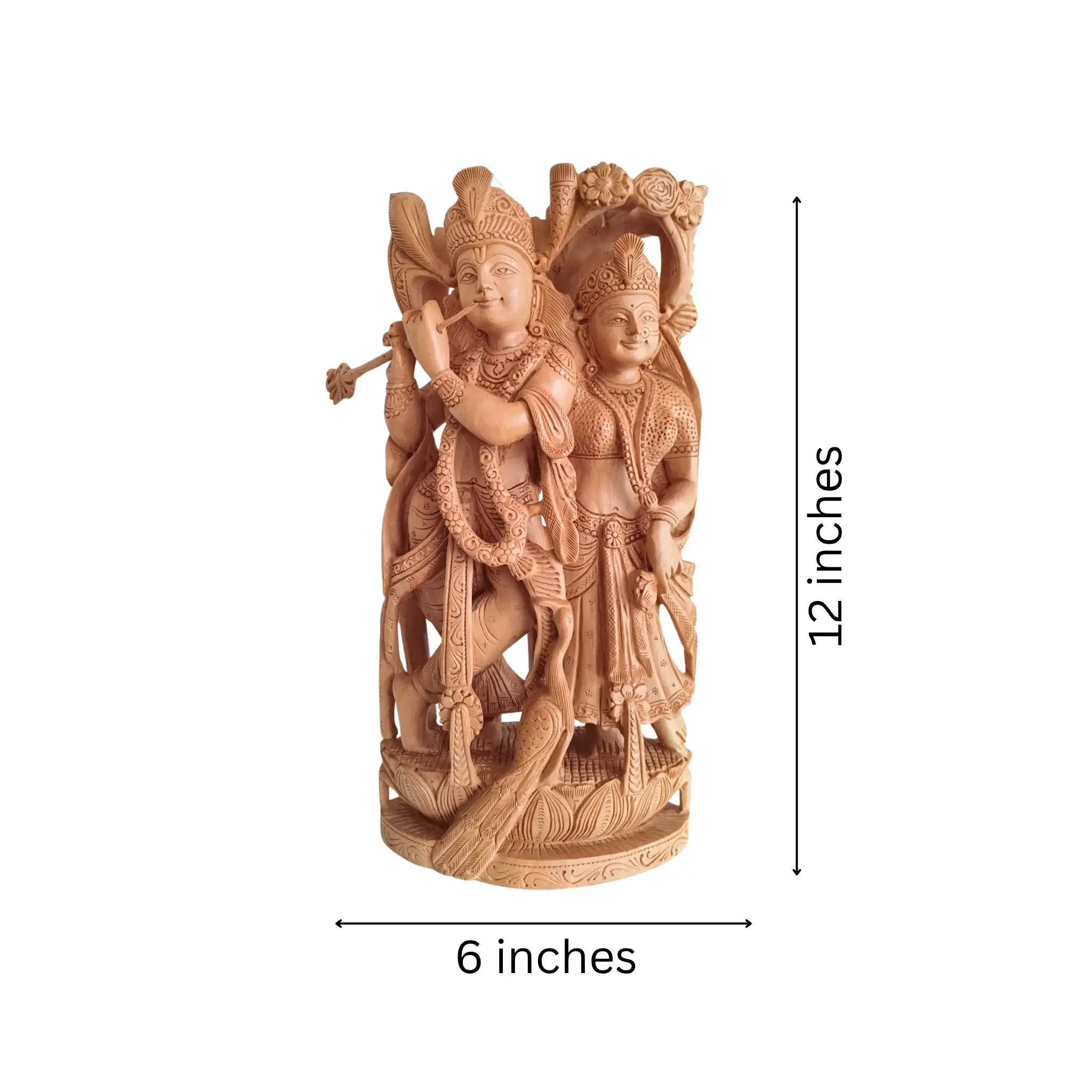 Divine Love: Hand-Carved Wooden Radha Krishna Sculpture with Intricate Detailing - Image 7