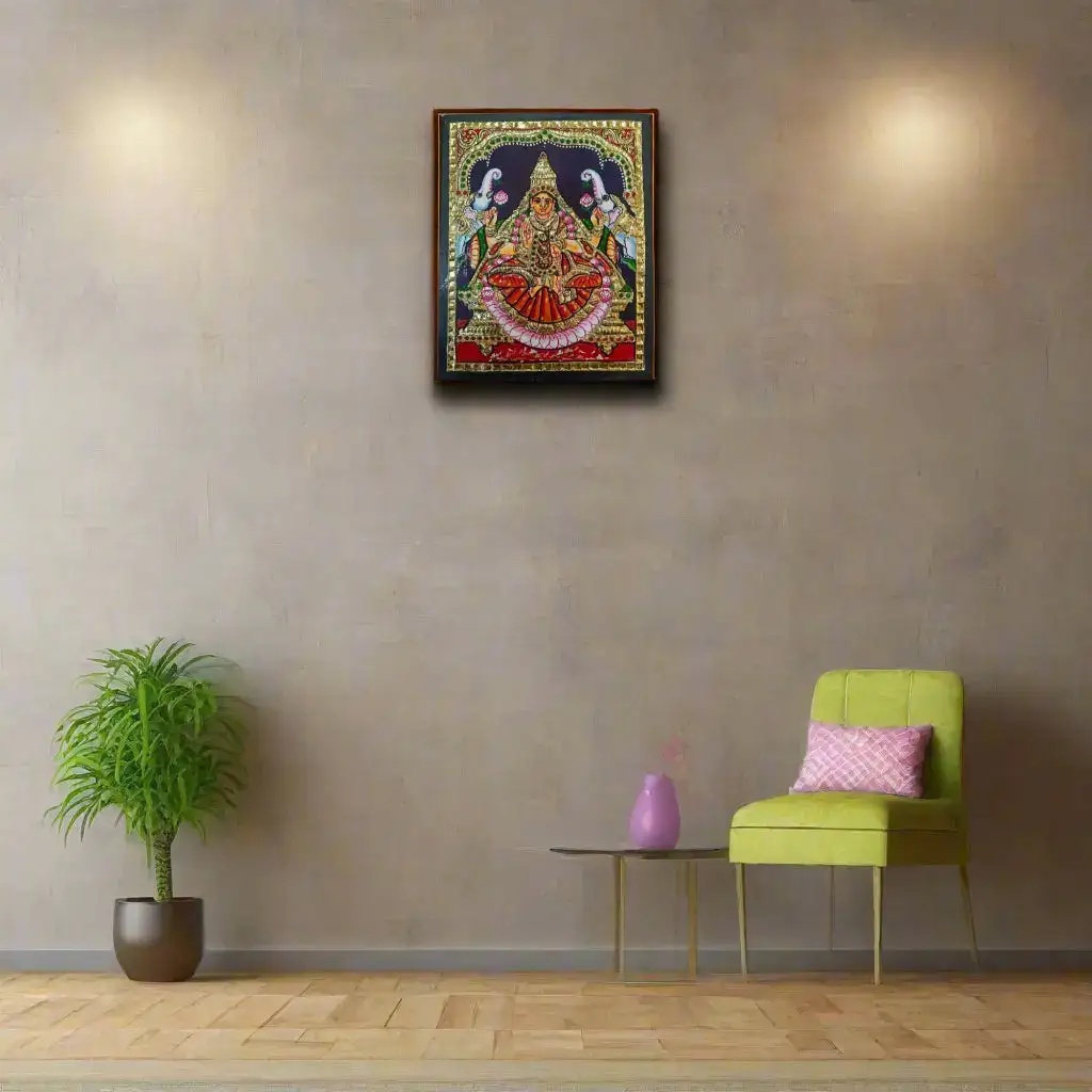 Handpainted Laxmi Devi Thanjavur Painting – Vibrant & Detailed - Image 4