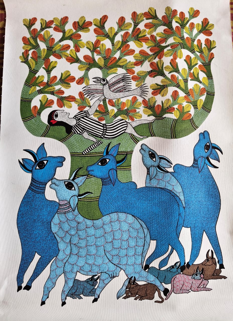Harmony of Life with Shepherd & Wildlife – Gond Painting
