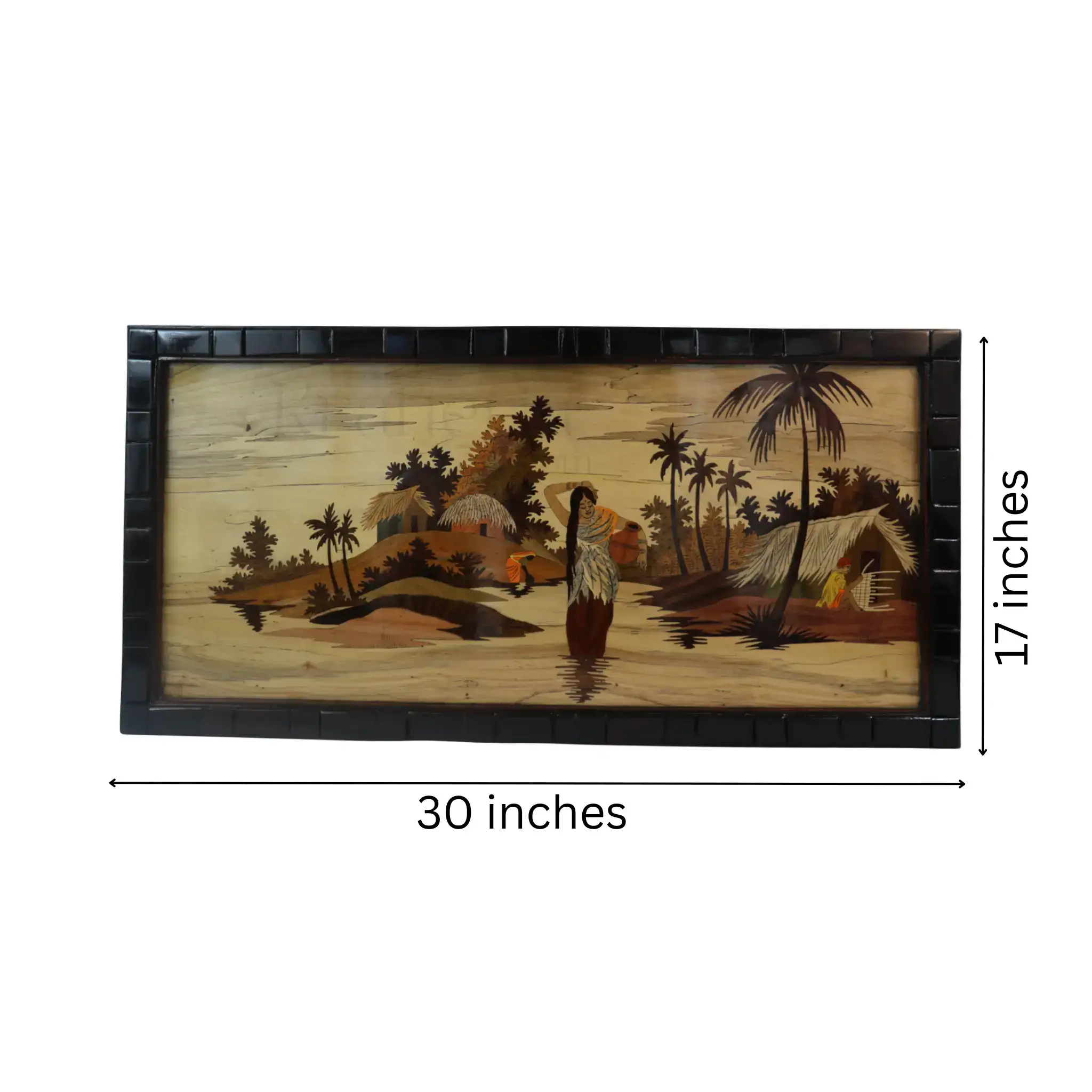 Traditional Indian Village Scene Wood Inlay Mysore - Image 5