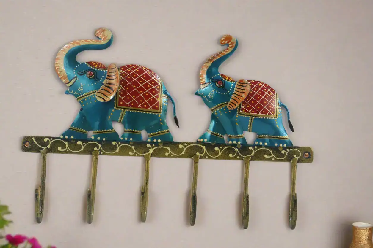 Iron Hand Painted Elephant Wall Hangers