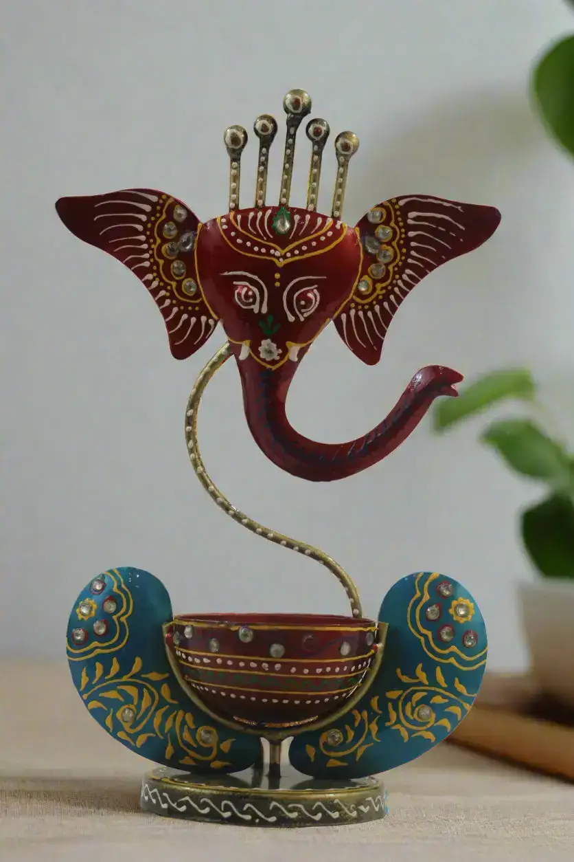 Iron Hand Painted Ganesh Lamp - Image 2