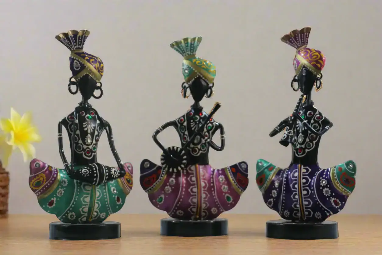 Iron Multicolor Sitting Sardar Musician Set of 3 Decorative Showpiece - Image 5