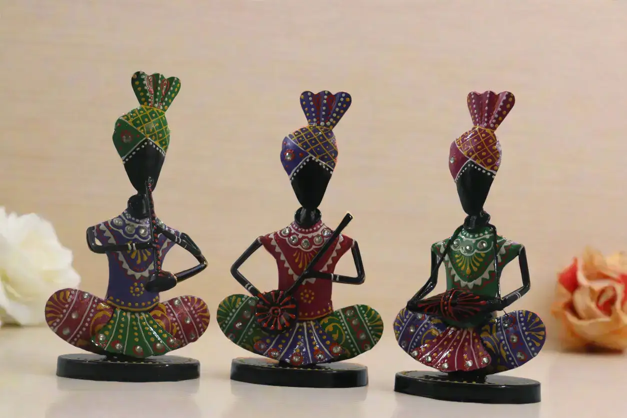Iron Multicolor Sitting Sardar Musician Set of 3 Decorative Showpiece - Image 6