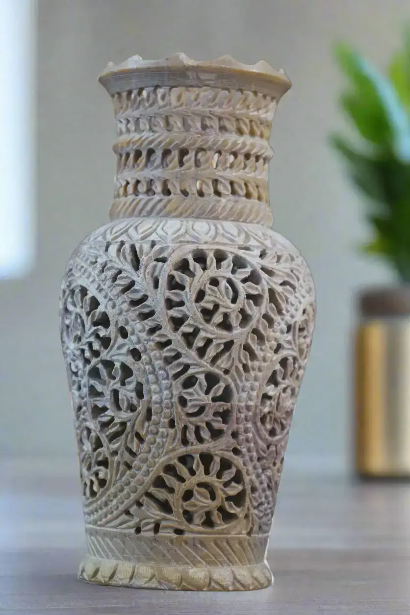Decorative Flower Vase Jali Artwork – Artisan Carved Home Accent - Image 4