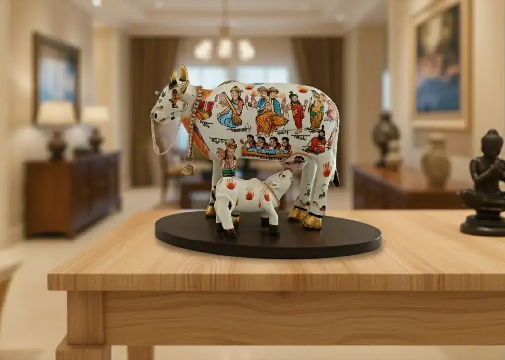 Kamadhenu Resin Cow with Calf | Decorative Spiritual Figurine - Image 9
