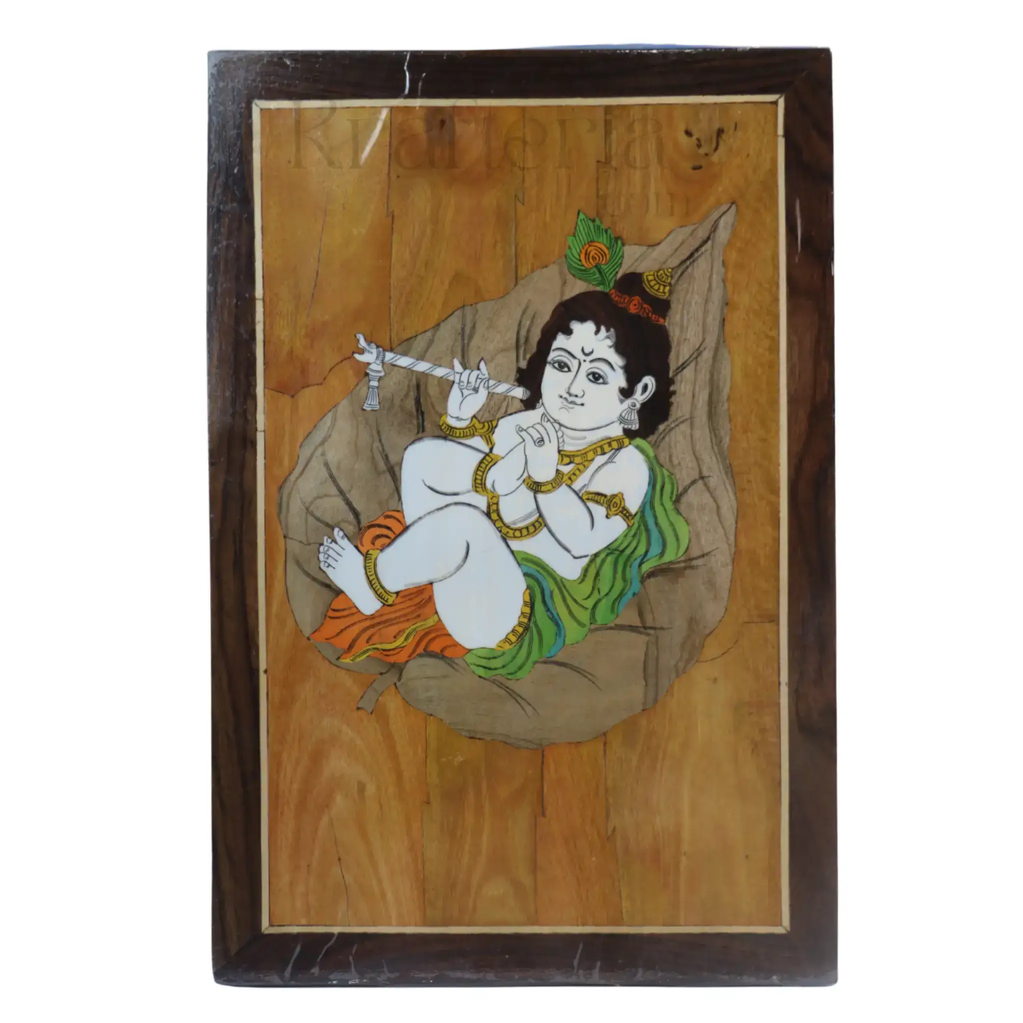 Charming Little Krishna in Rosewood Inlay – Handcrafted Religious Wall Décor - Image 4