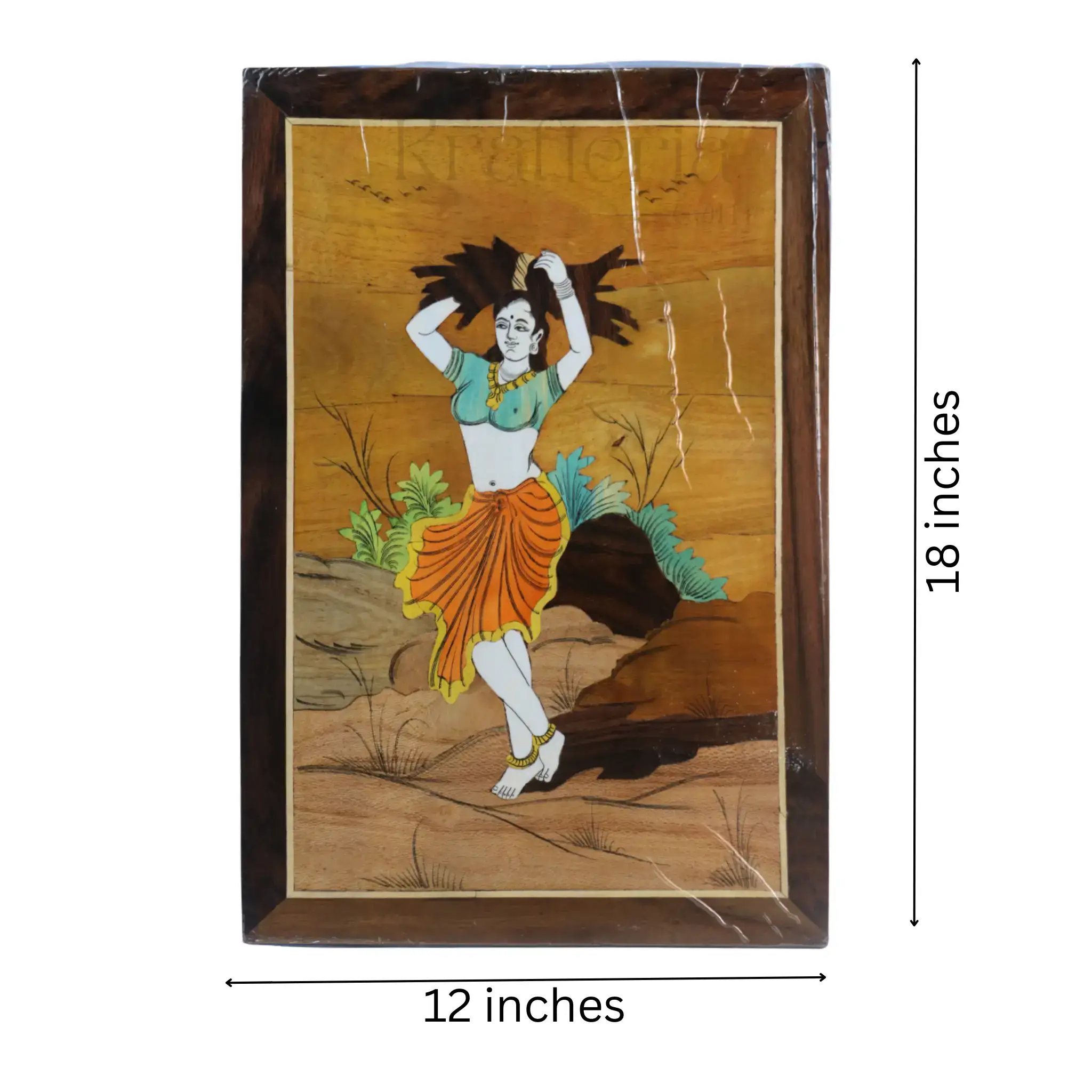 Lady with Firewood Scene – Exquisite Rosewood Inlay Wall Décor - Image 5