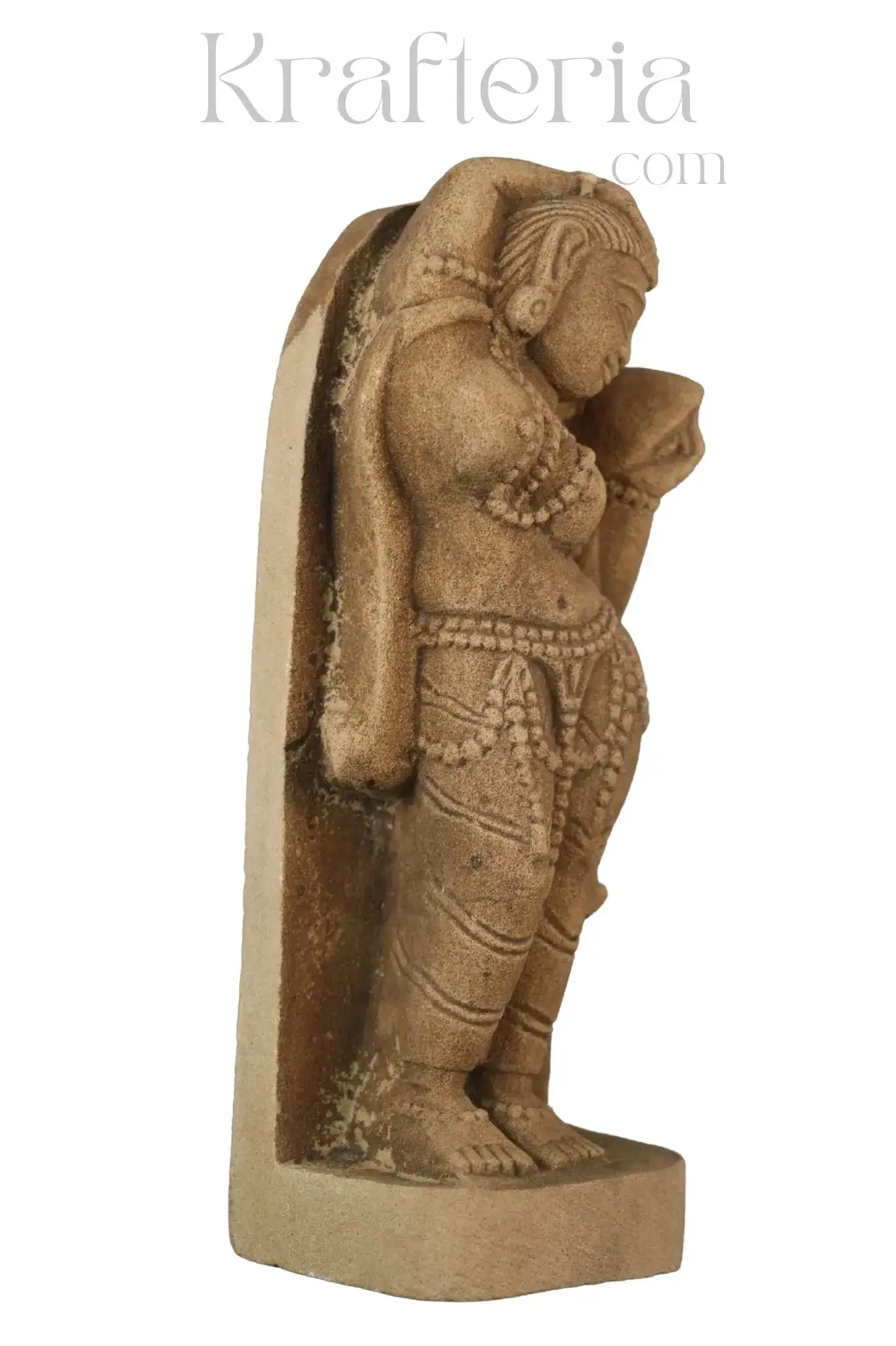 A Lady Adorning Herself with a Mirror Sandstone Sculpture - Image 3