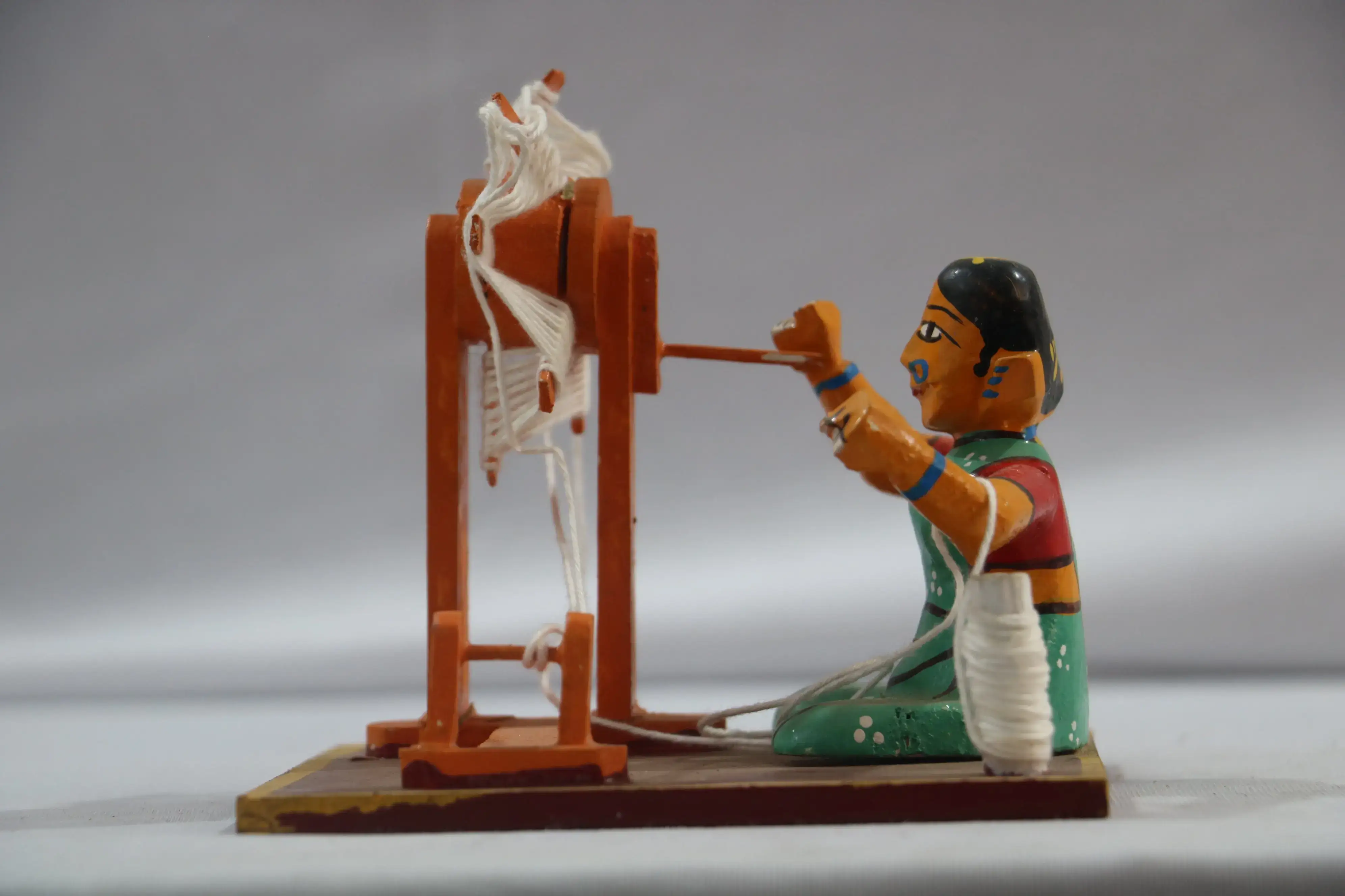 Channapatna Handicraft β Lady Weaving Thread Figurine (Wooden Toy/Decor) - Image 4