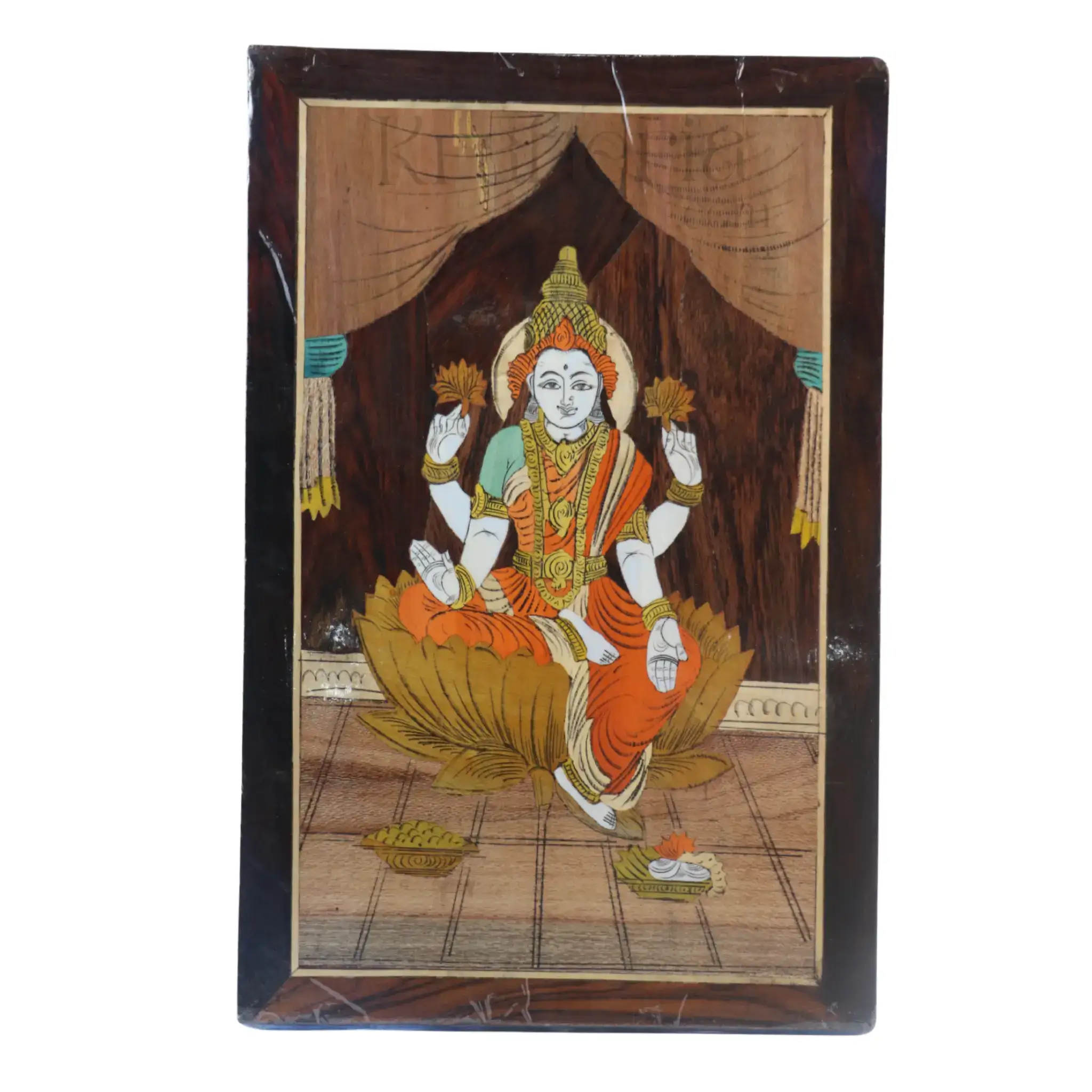 Divine Lakshmi Devi Wooden Inlay Frame – South Indian Handmade Masterpiece - Image 3