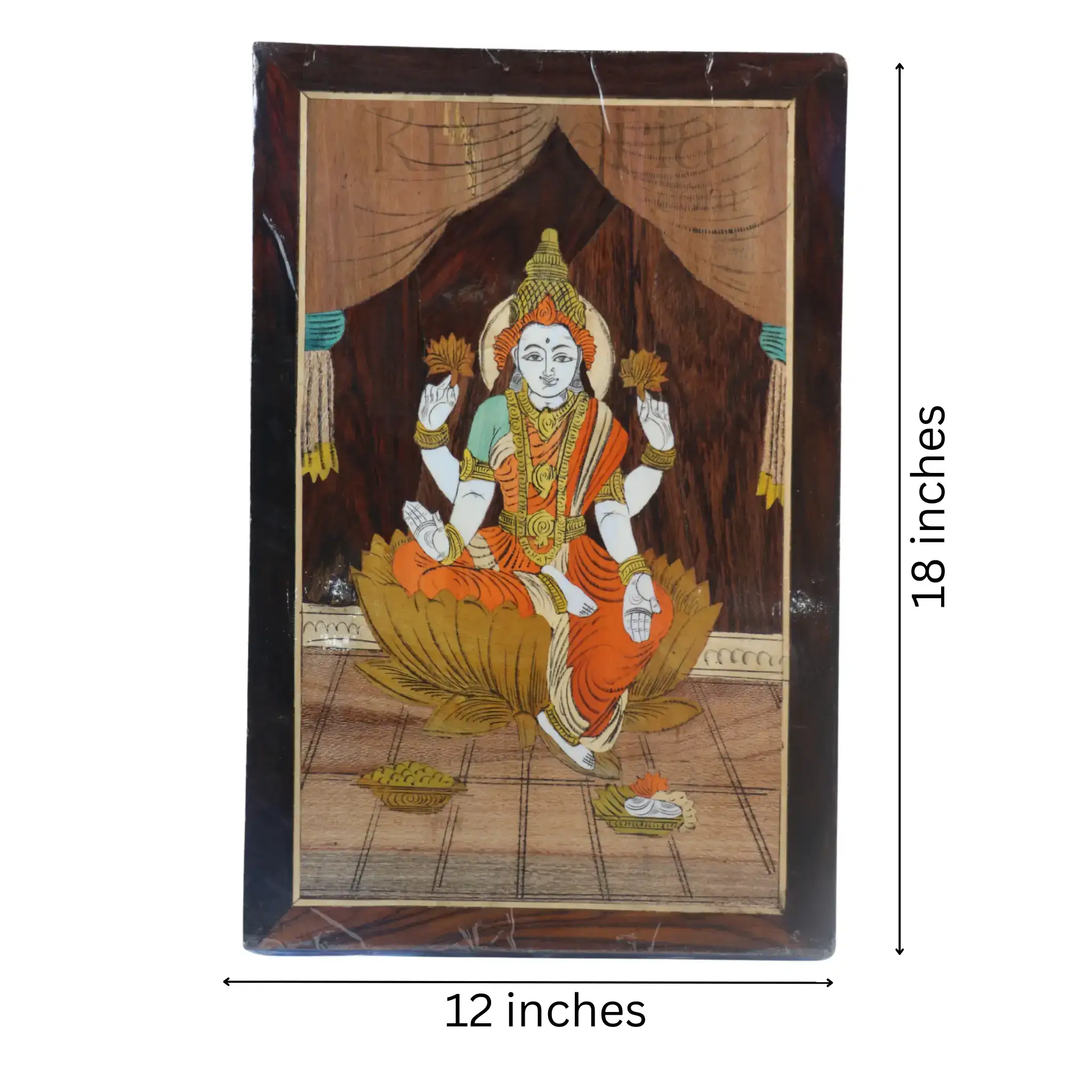 Divine Lakshmi Devi Wooden Inlay Frame – South Indian Handmade Masterpiece - Image 4