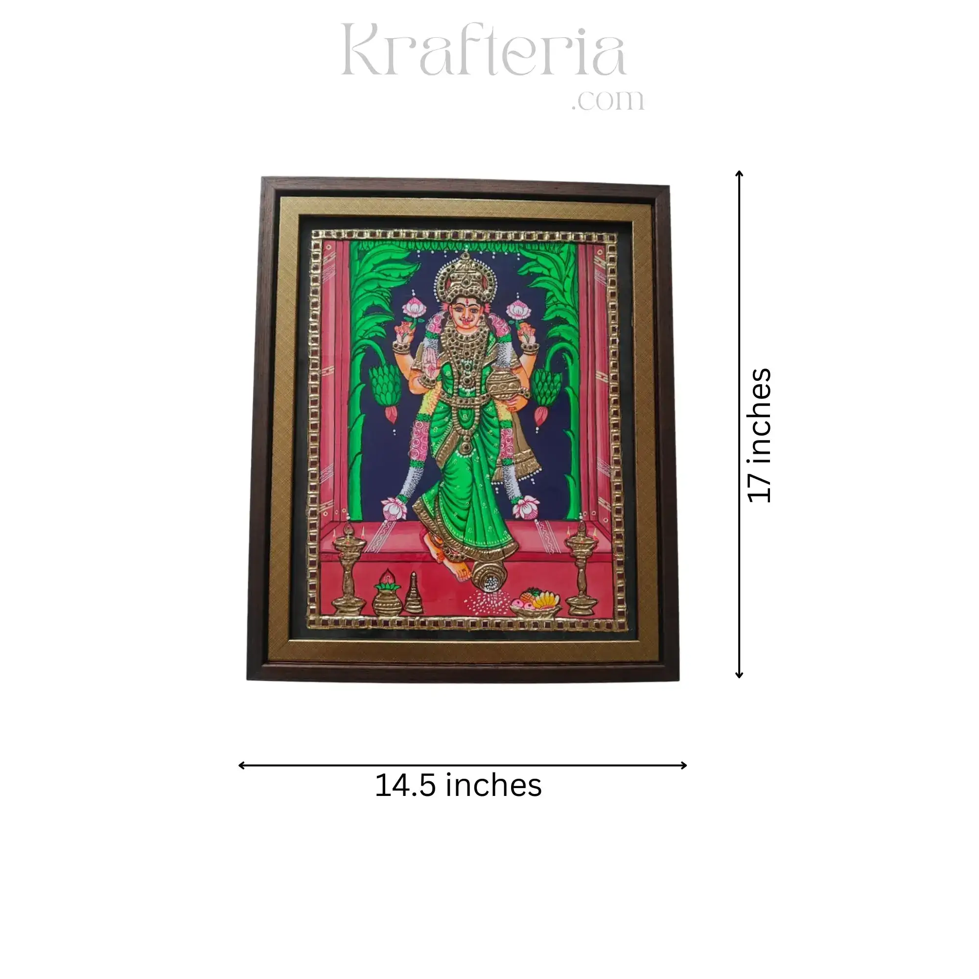 Standing Laxmi Devi Thanjavur Painting Masterpiece - Image 3