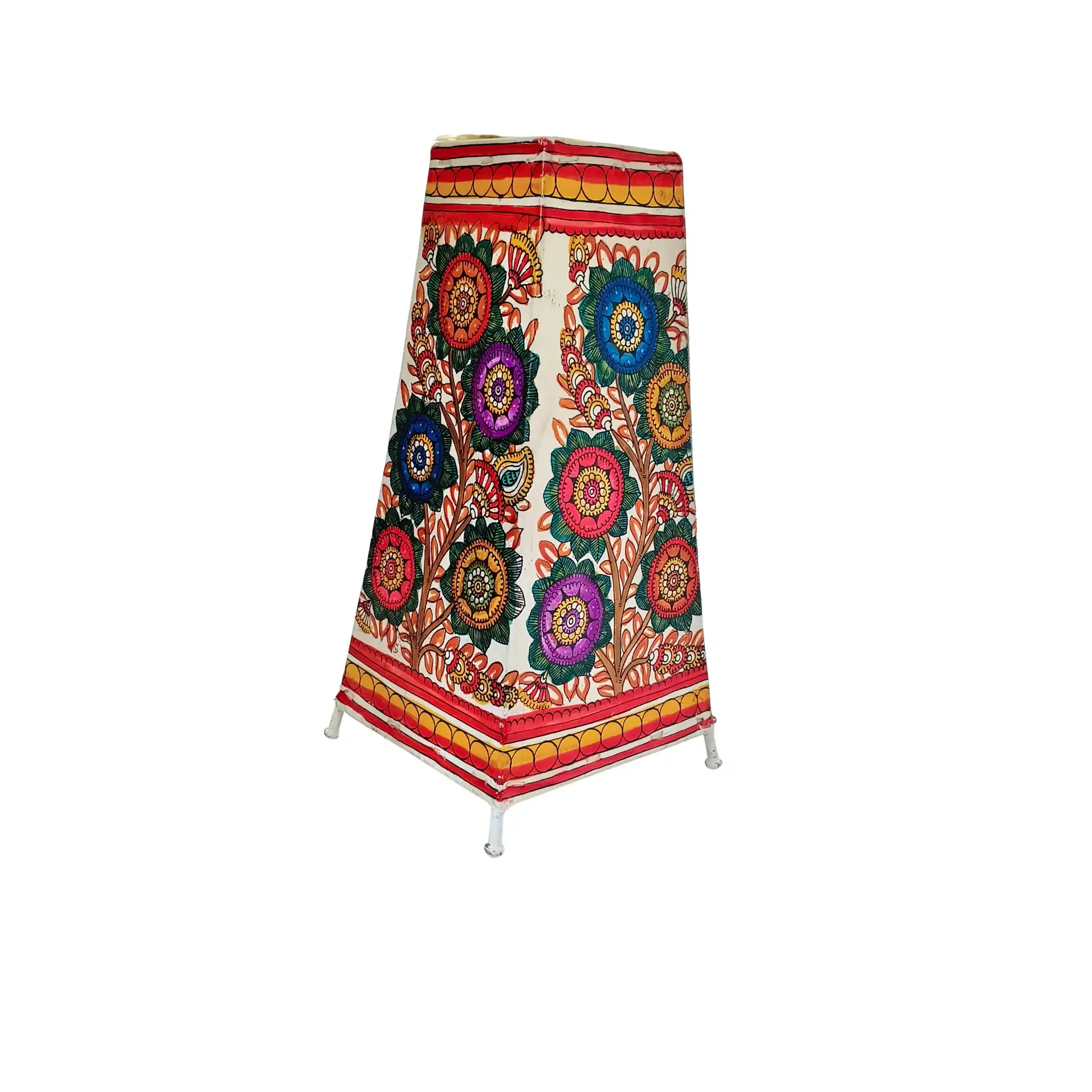 Indian Leather Puppetry Floor Lamp with Hand-Painted Floral Art - Image 2