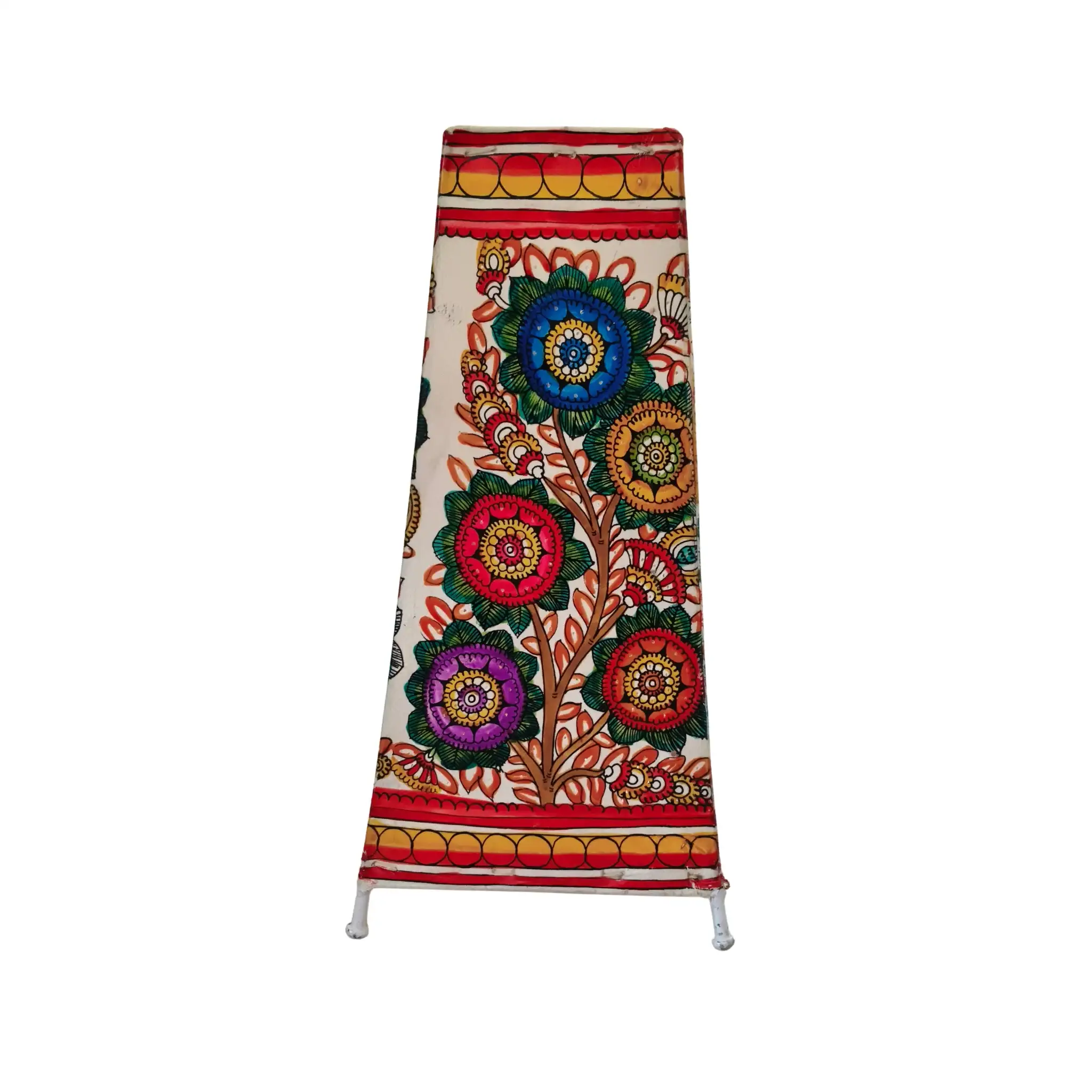 Indian Leather Puppetry Floor Lamp with Hand-Painted Floral Art - Image 3