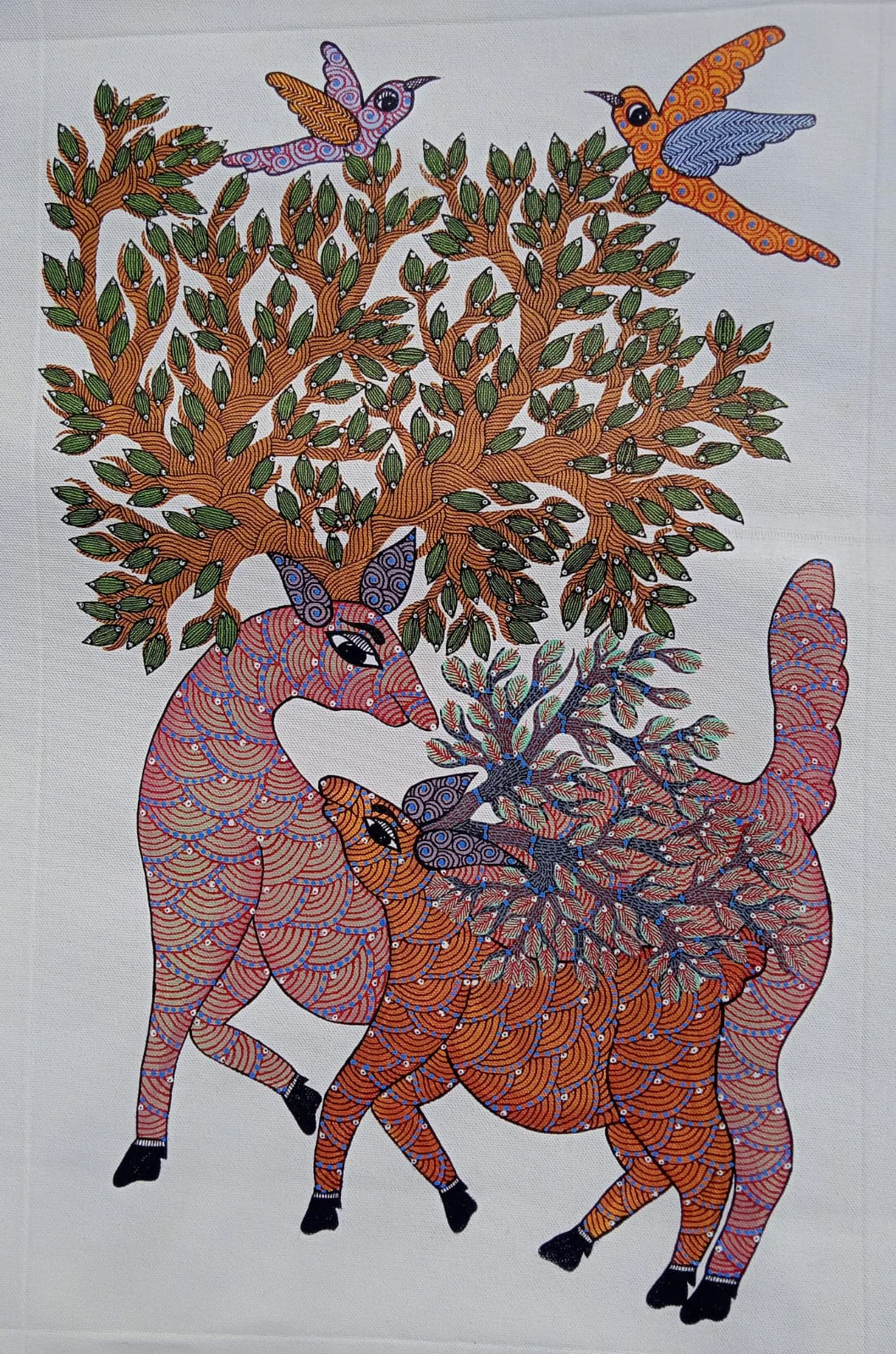 The Living Forest – Deer & Tree of Life | Handmade Gond Painting