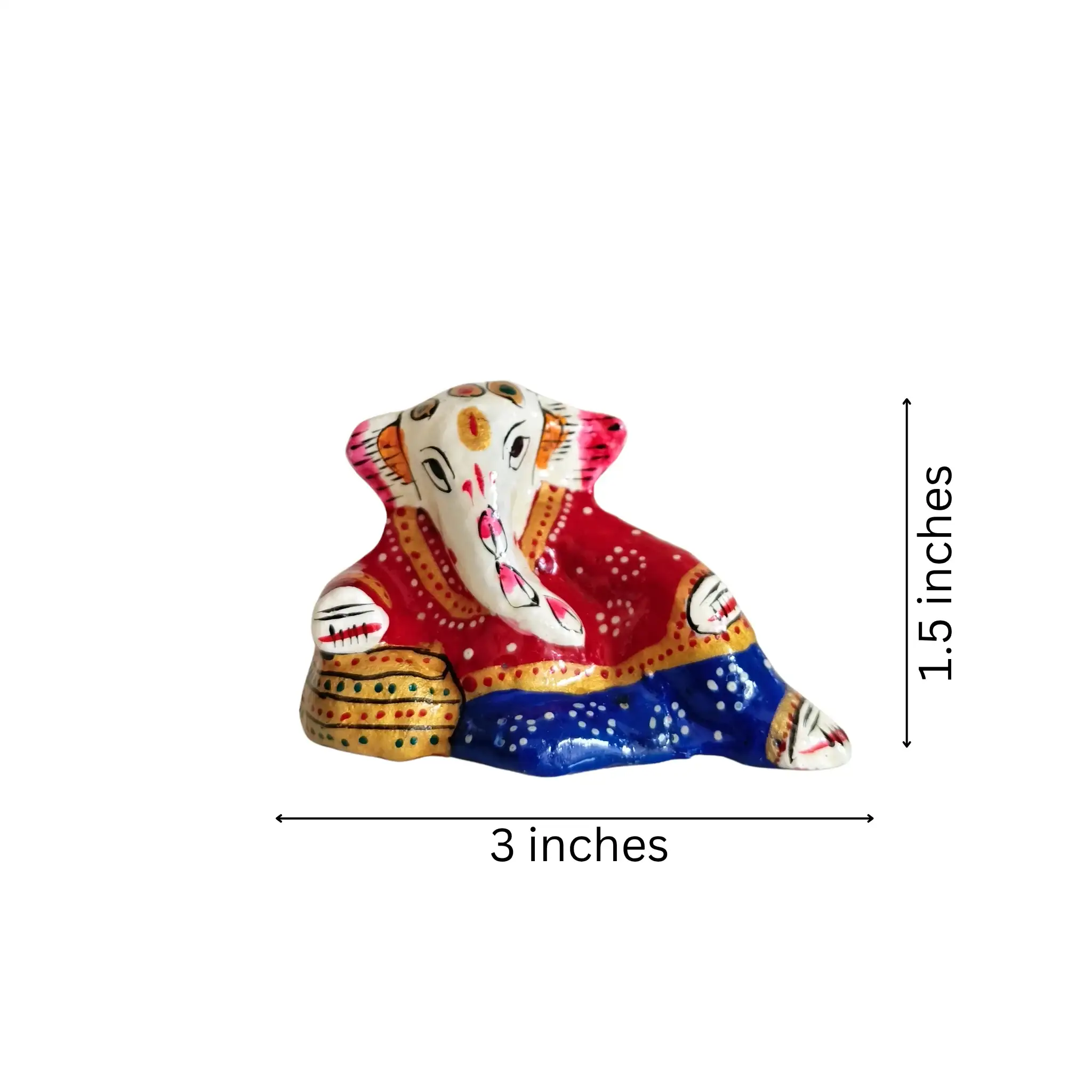 Folk Art Lord Ganesha Idol in Red, Blue, and Gold Patka Style - Image 6