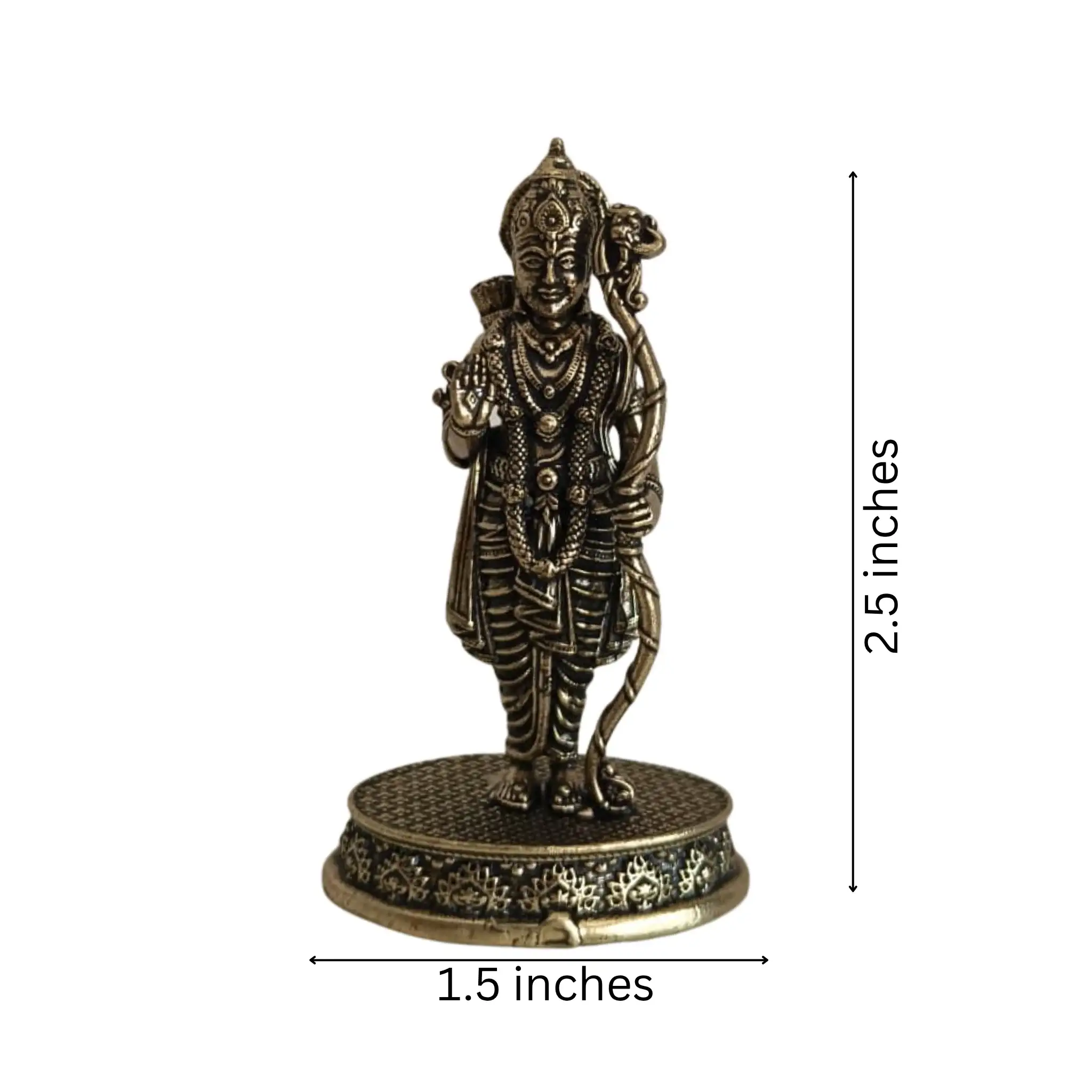 Antique Brass Idol Of Lord Rama with Bow and Arrow on Etched Pedestal - Image 5
