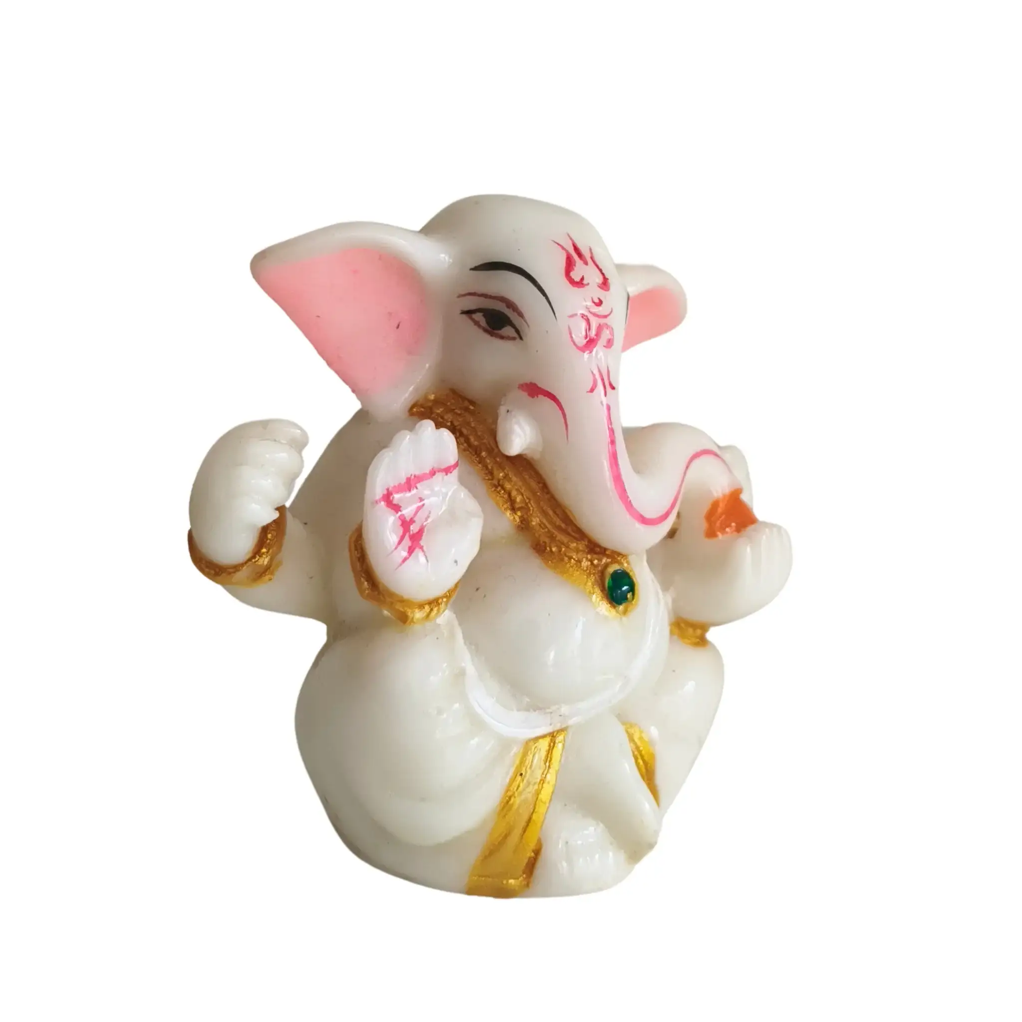 Serene White Marble-Finish Lord Ganesha Idol with Pink and Gold Accents - Image 2