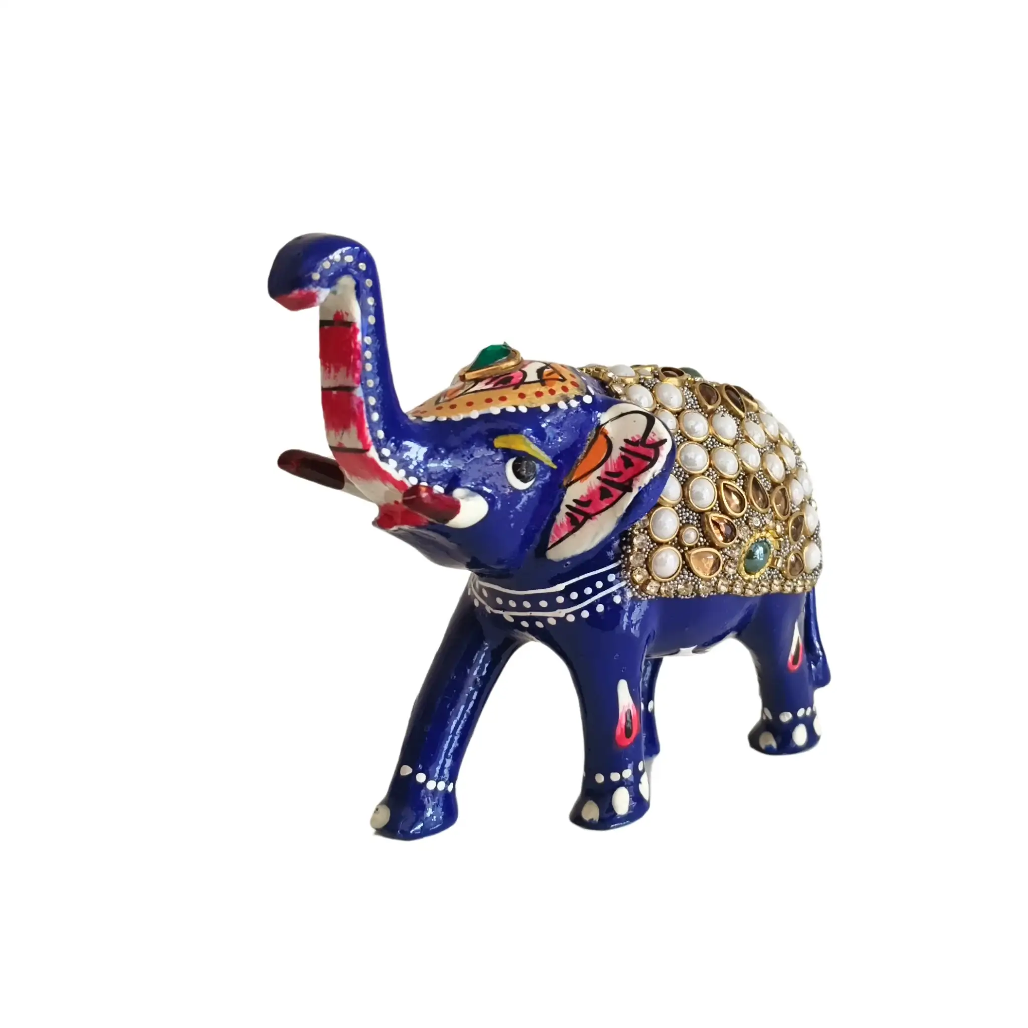 Hand-Painted Elephant Figurine with Kundan and Meenakari Work - Image 3