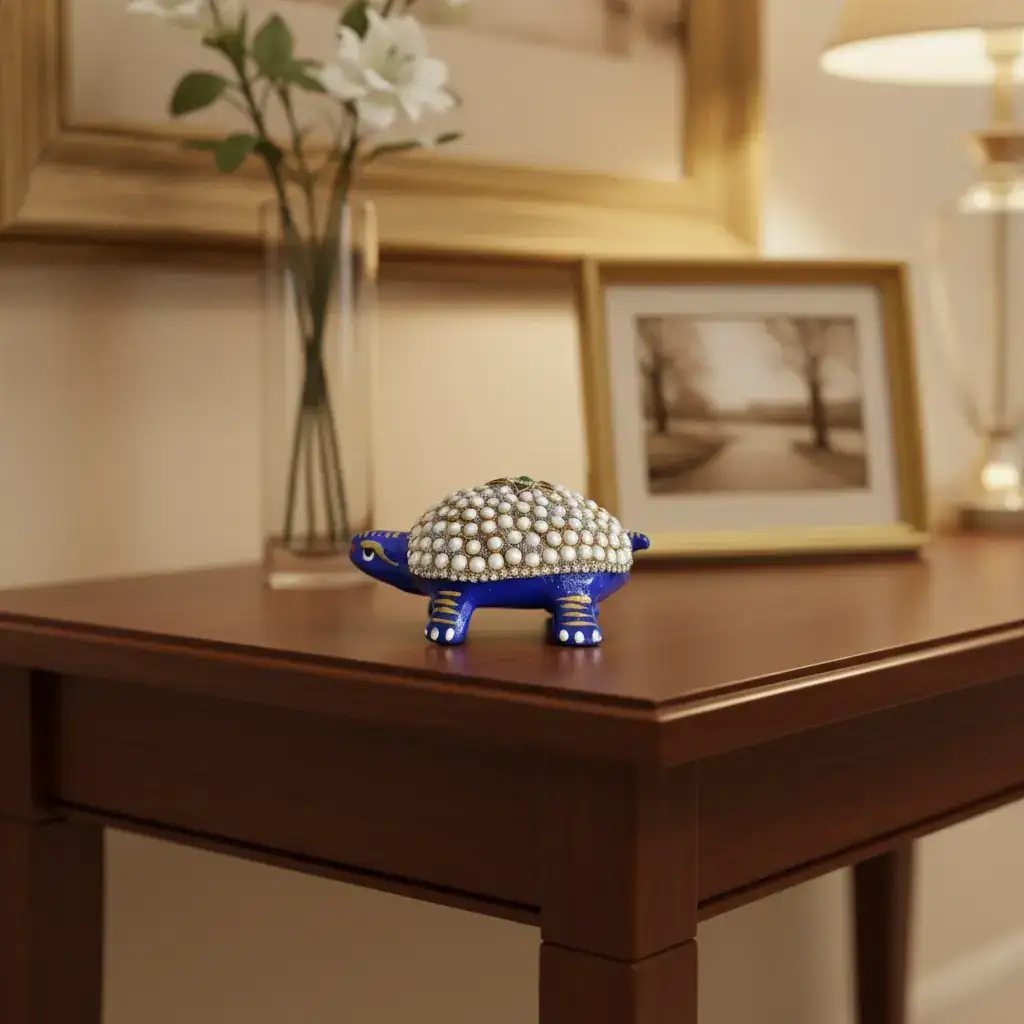 Metal Tortoise with Stone Meenakari | Decorative Feng Shui Figurine - Image 10