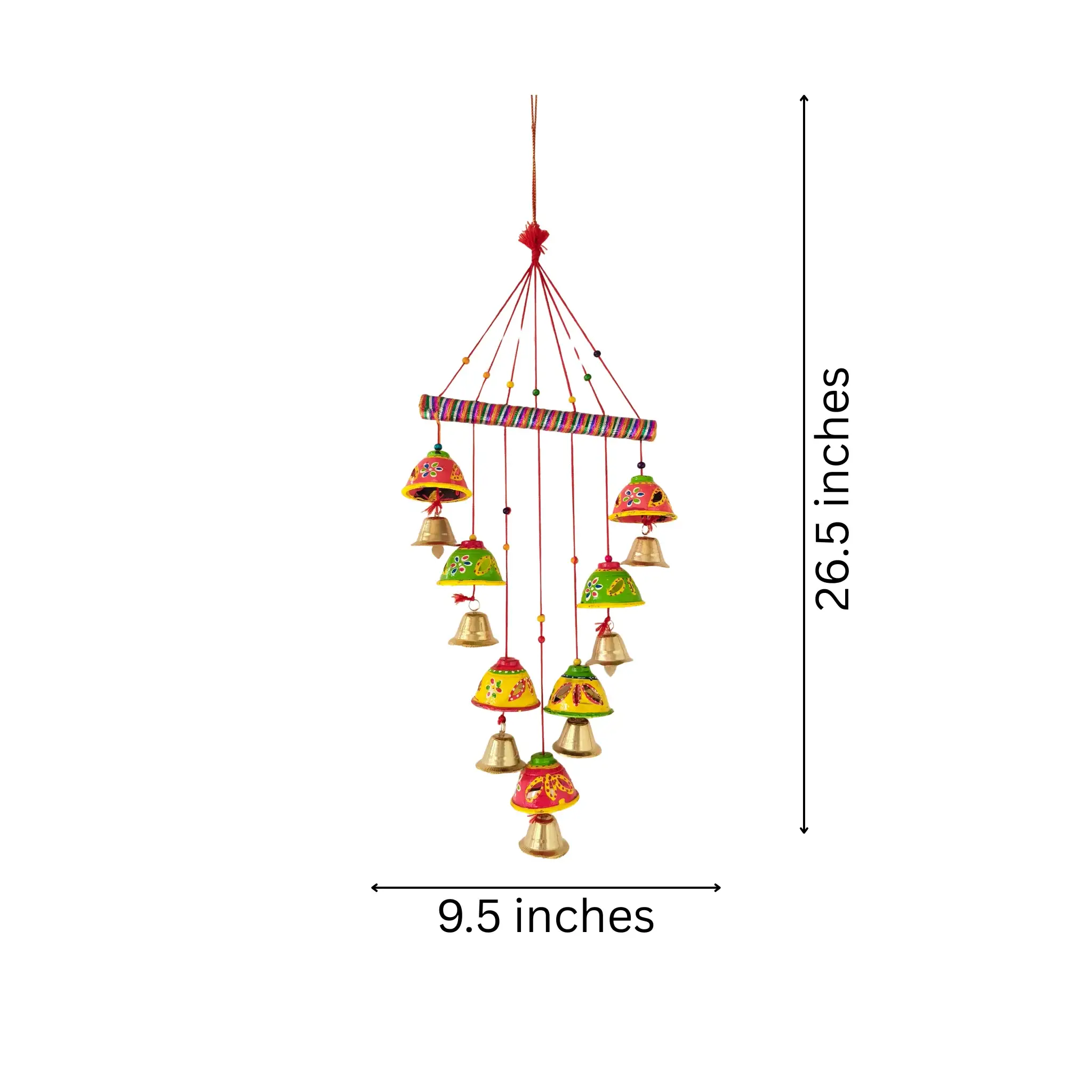 Vibrant Hand-Painted Clay and Metal Bell Wind Chime/Wall Hanging - Image 4