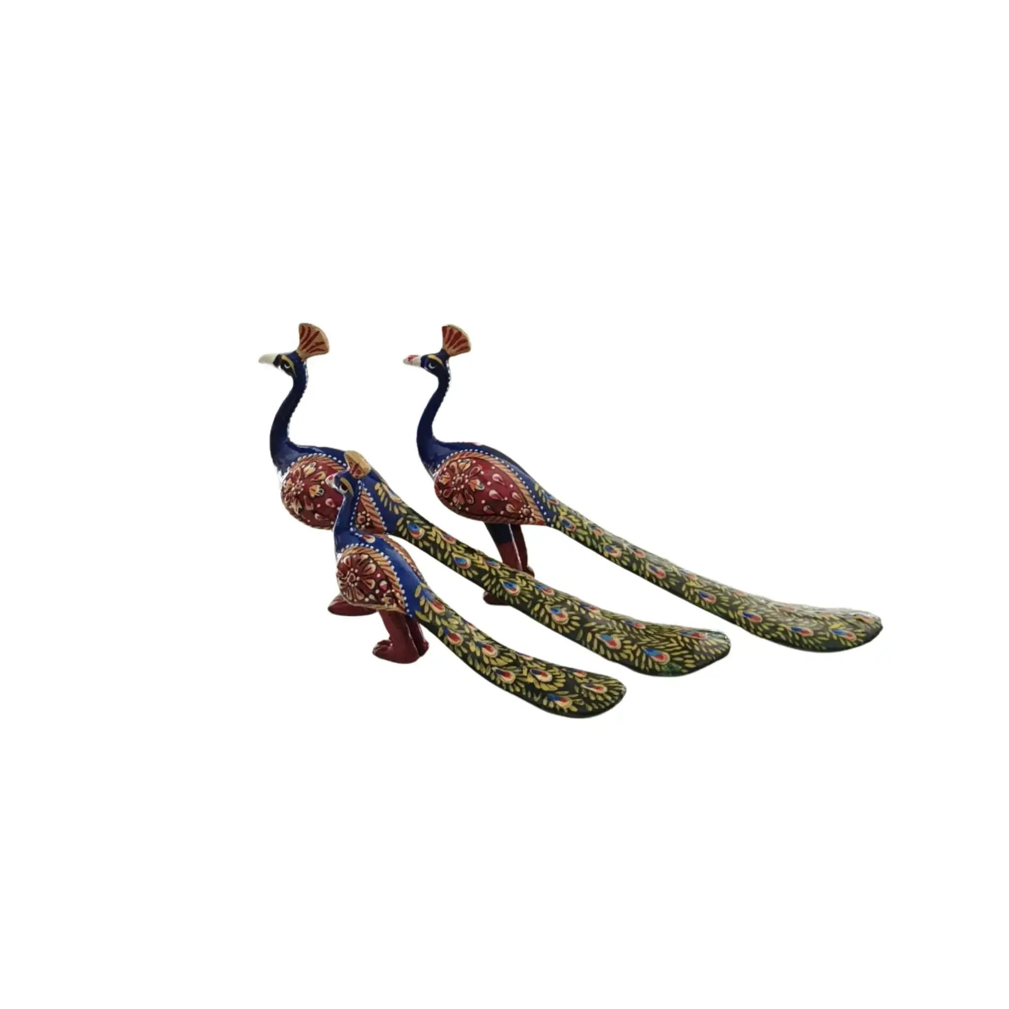 Pair of Metal Hand-Painted Meenakari Peacocks | Decorative Art Set - Image 2