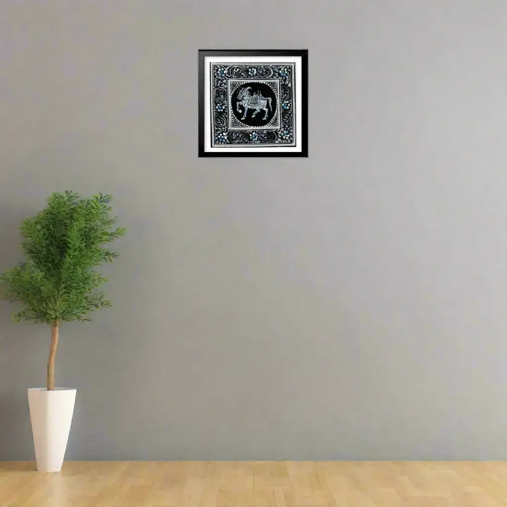 The Moonlit Steed Miniature Painting – Grace in Shades of Silver and Blue
