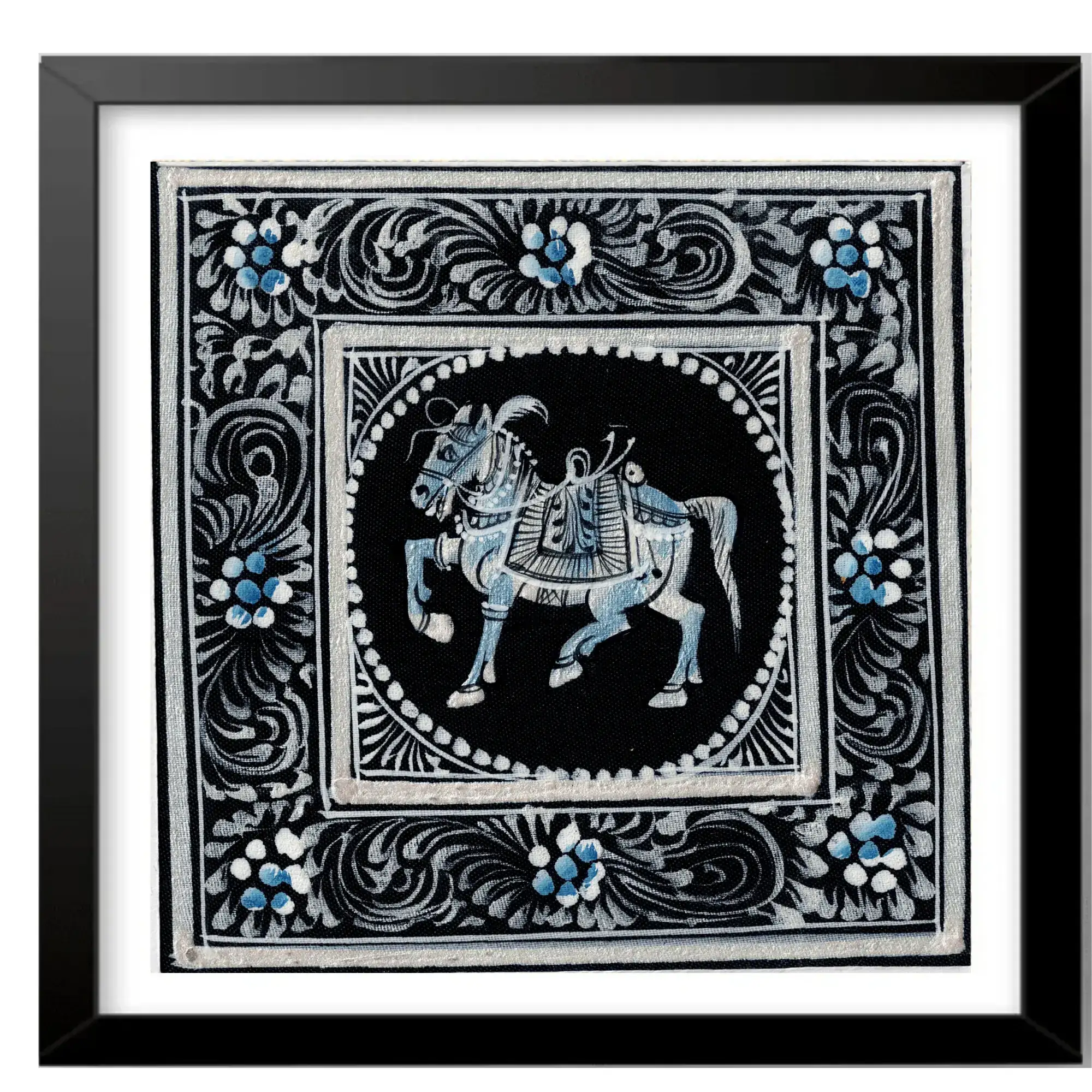 The Moonlit Steed Miniature Painting – Grace in Shades of Silver and Blue - Image 2