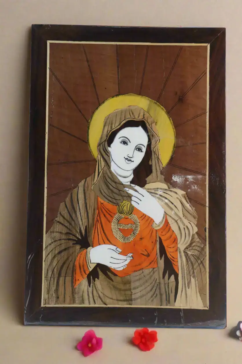 Mother Mary | Mary Mata Rosewood Inlay – Handcrafted Spiritual Wall Frame - Image 3