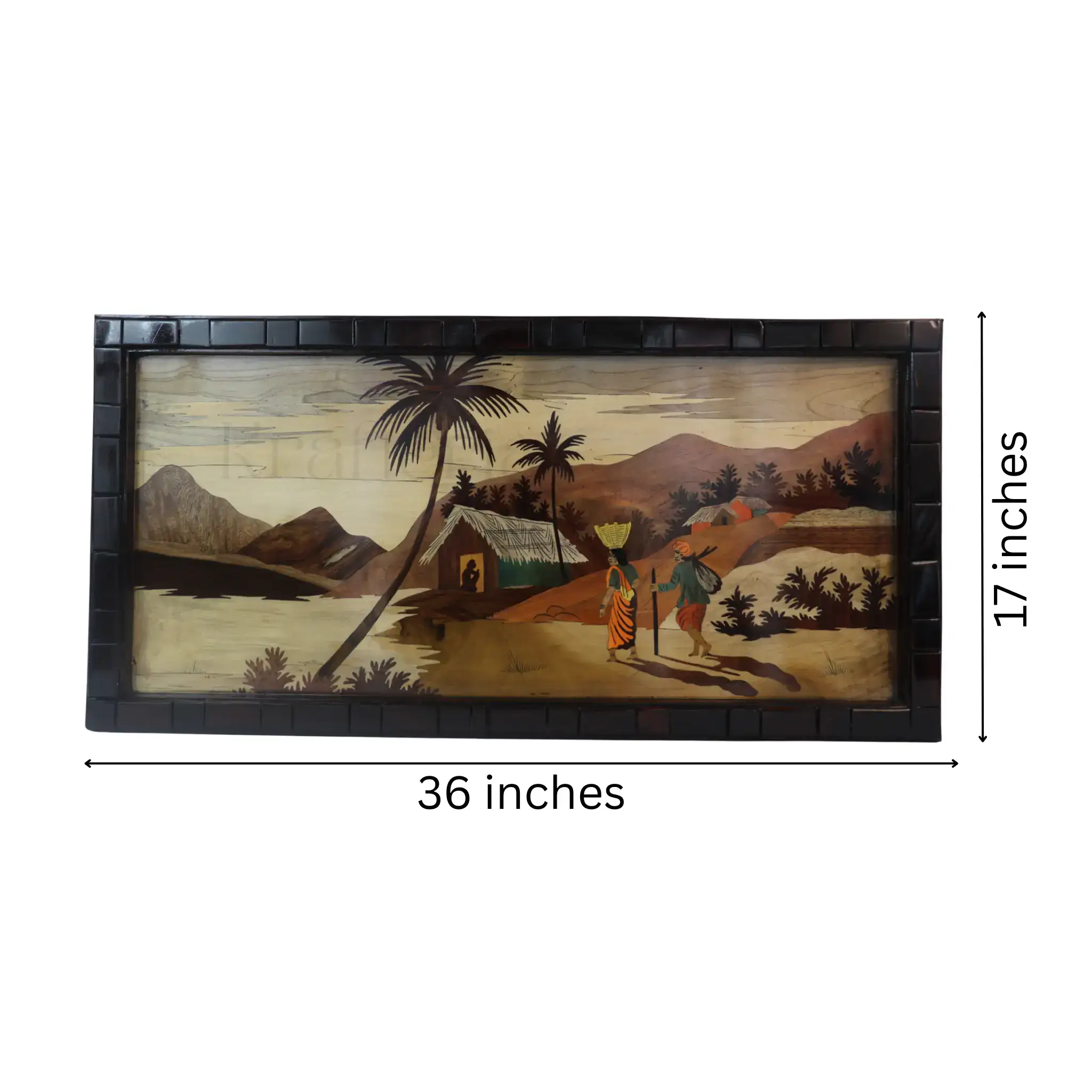 Mysore Landscape Inlay Art – Elegant Rosewood Wall Hanging - Image 5